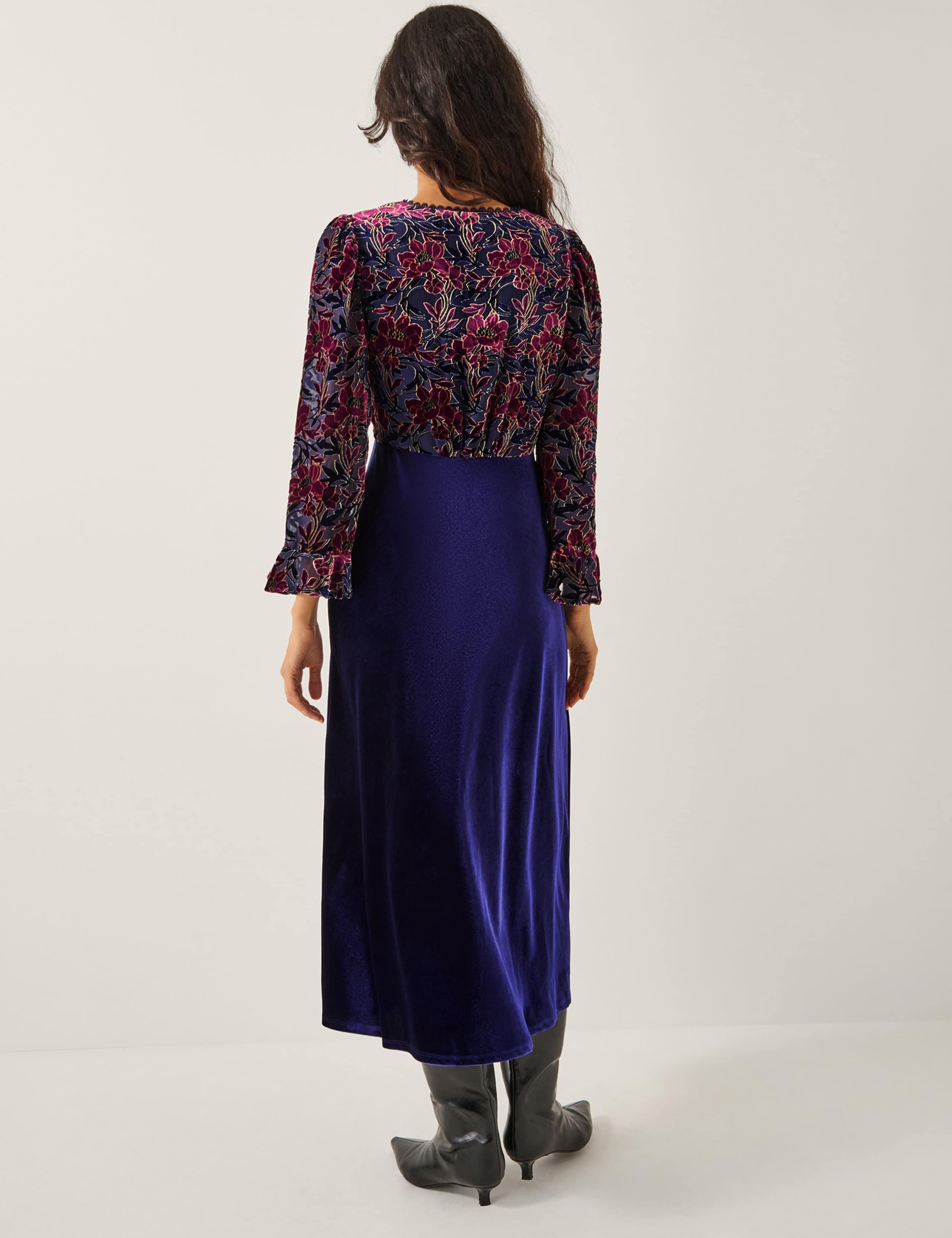 Velvet Floral Midi Slip Dress 2 of 4