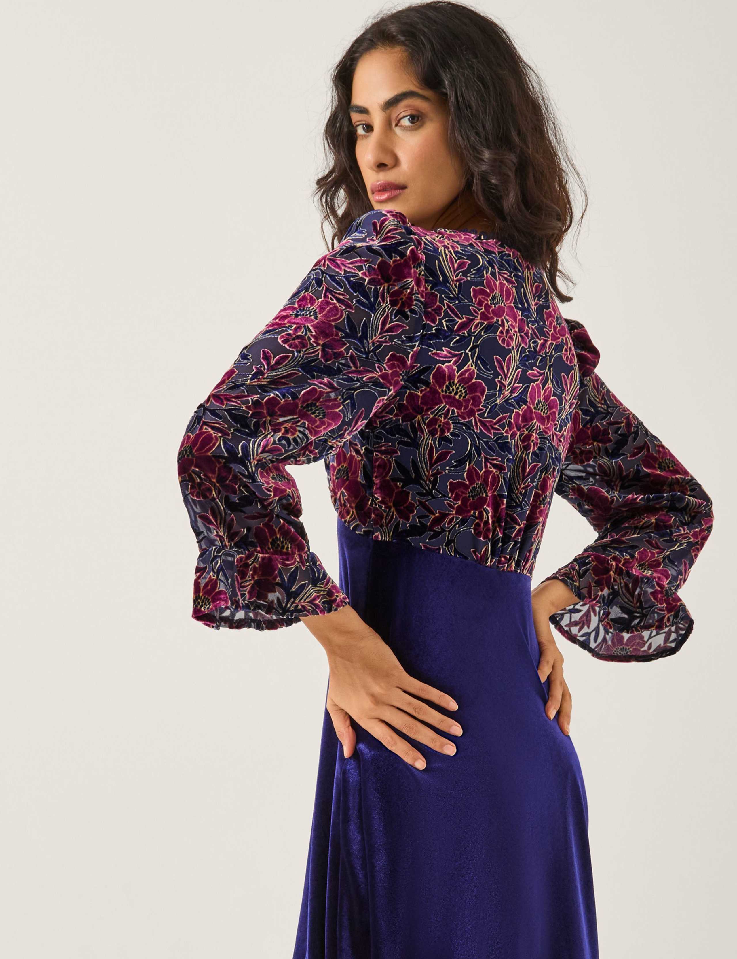 Velvet Floral Midi Slip Dress 3 of 4
