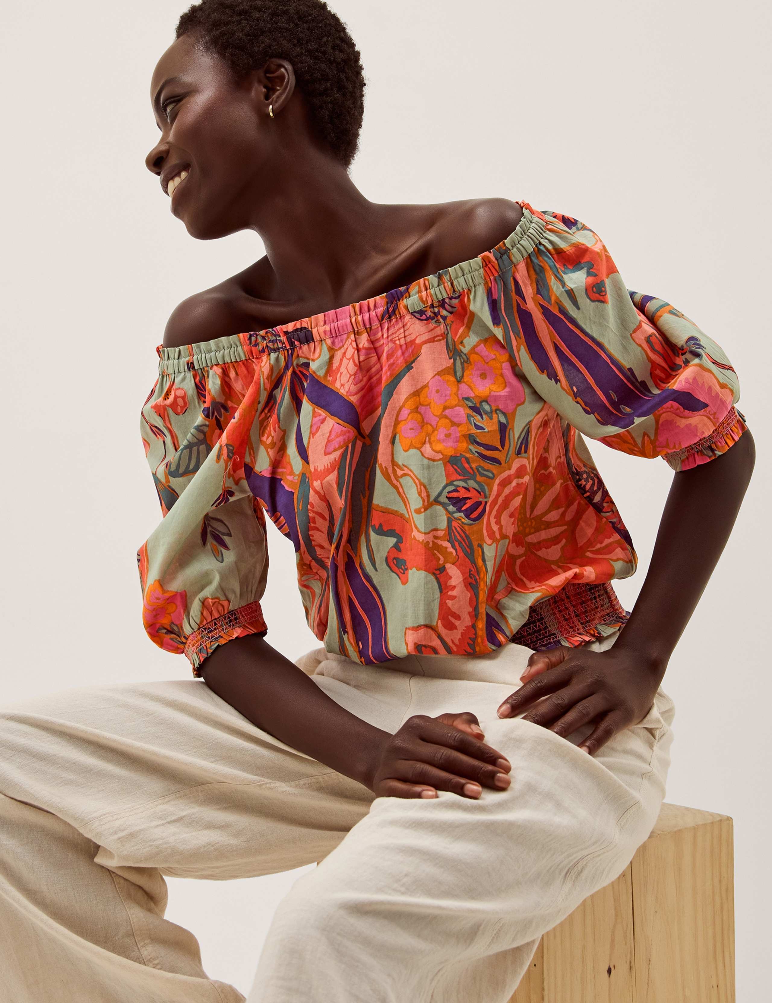 Pure Cotton Printed Off The Shoulder Top 1 of 5