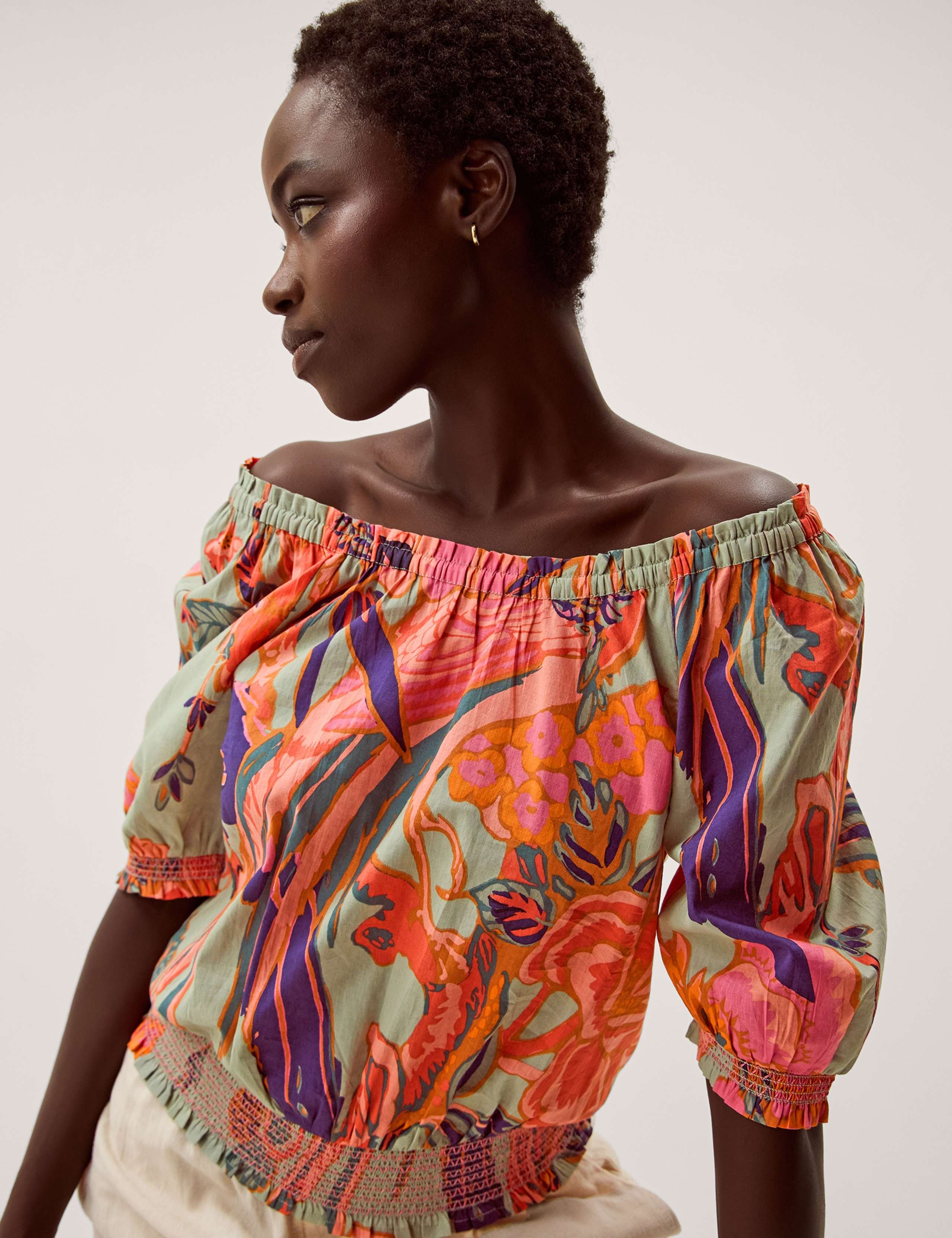 Pure Cotton Printed Off The Shoulder Top 5 of 5