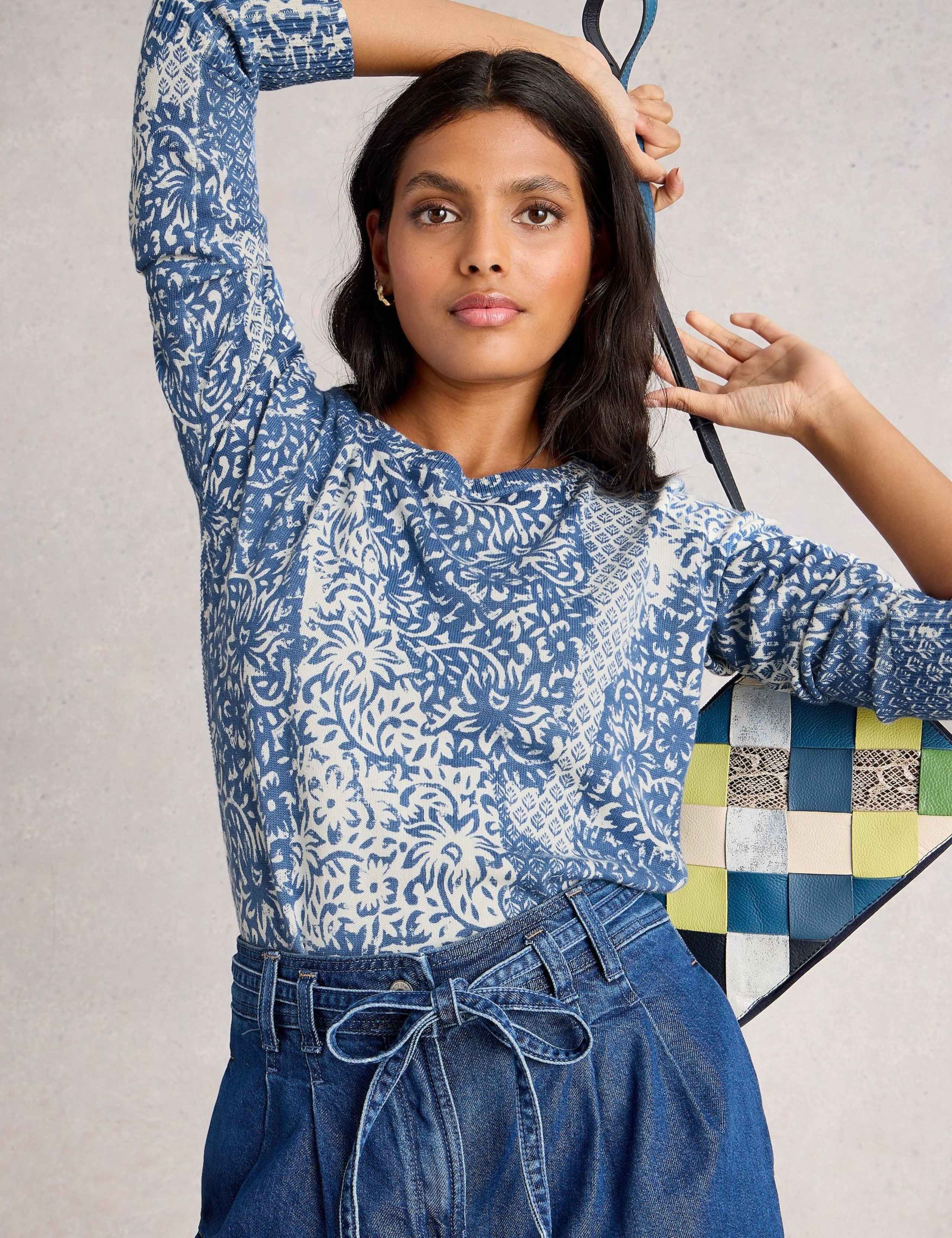 Cotton Blend Floral Crew Neck Jumper 3 of 6