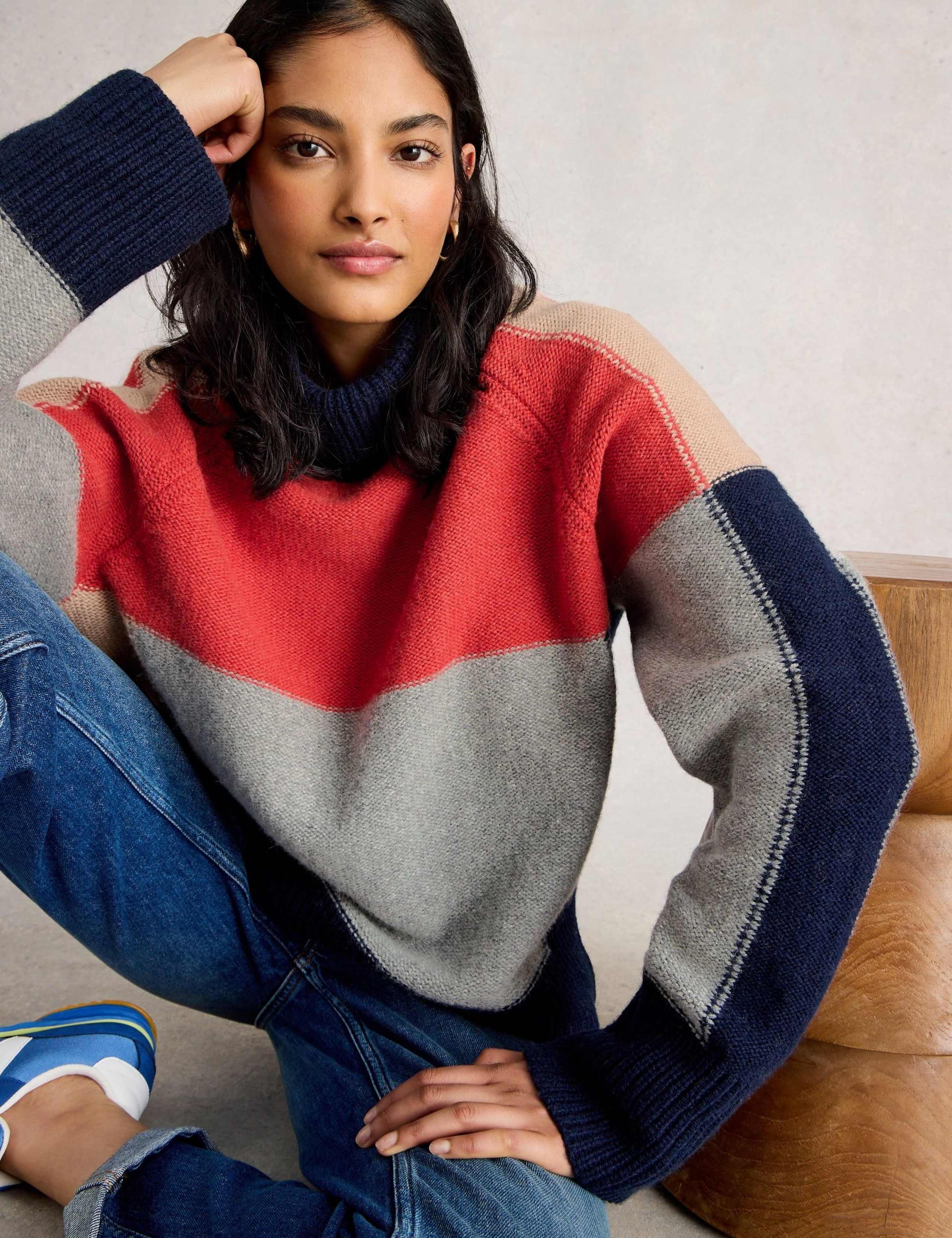 Wool Blend Colour Block Roll Neck Jumper 3 of 6