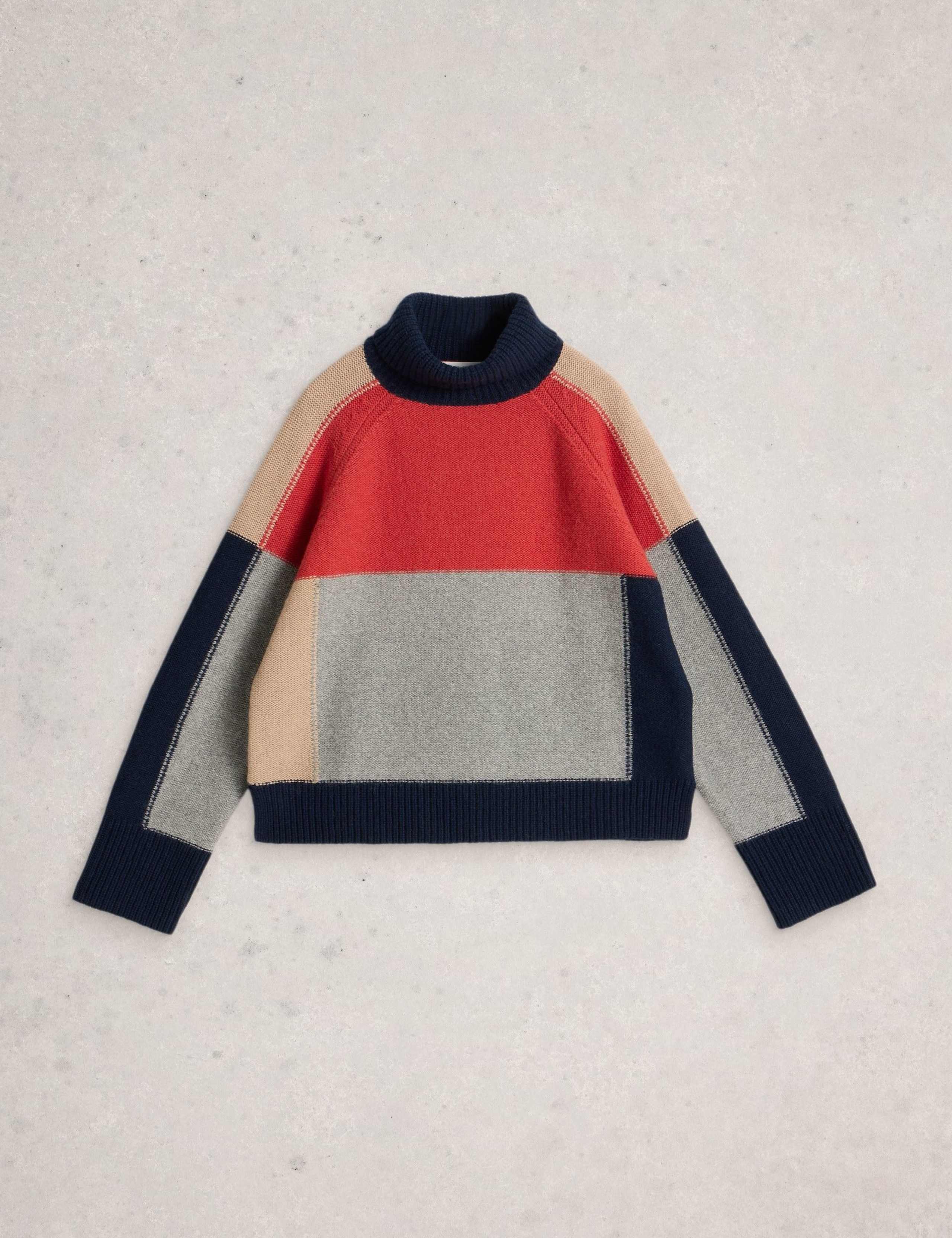 Wool Blend Colour Block Roll Neck Jumper 2 of 6