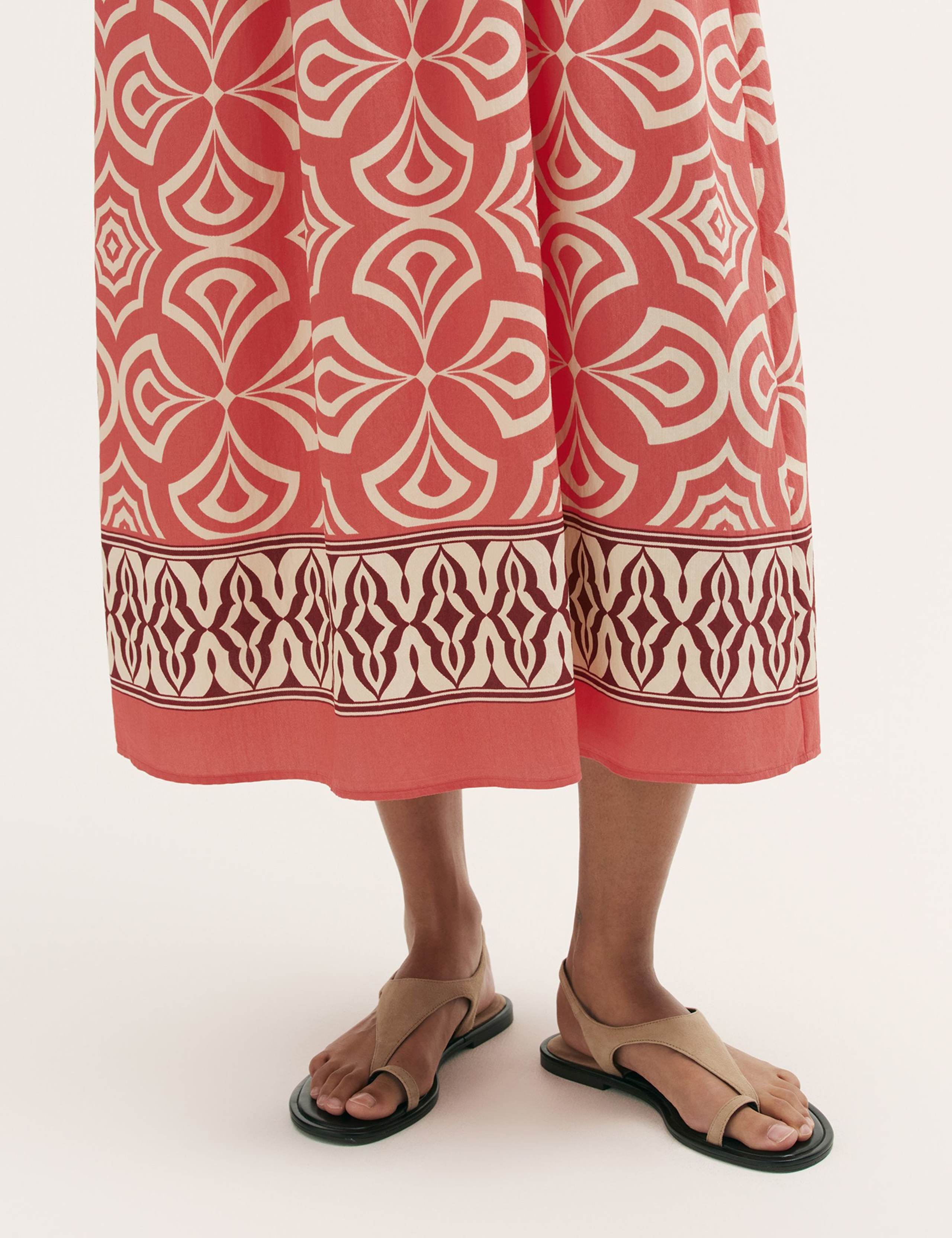 Printed Round Neck Midi Shirred Dress 5 of 5