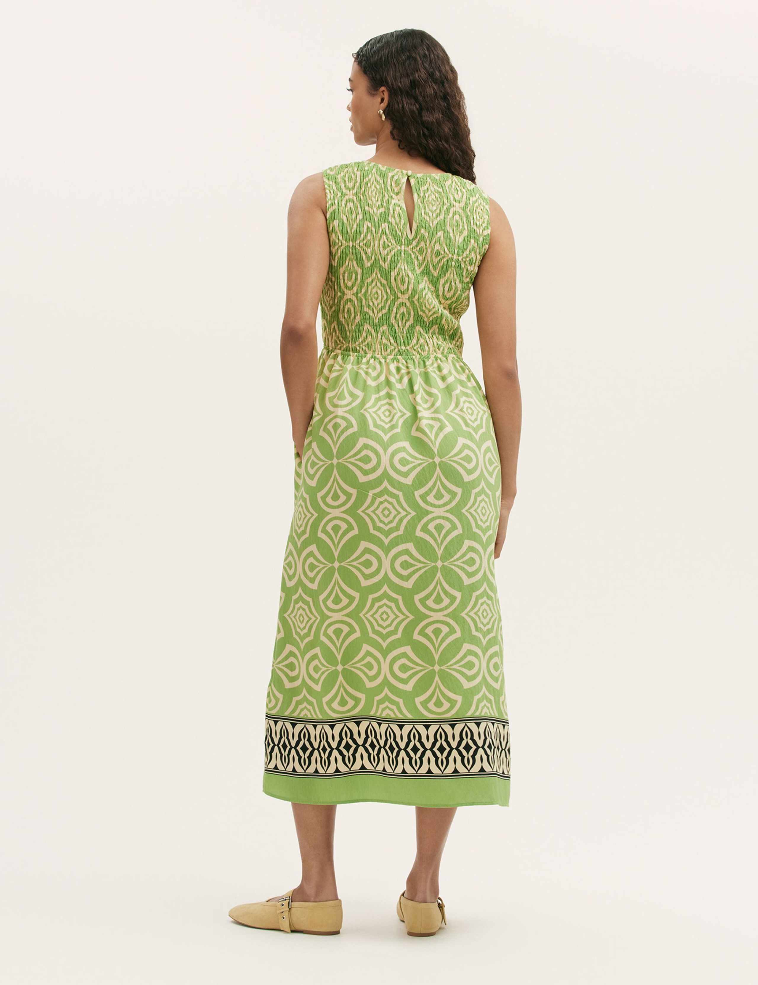 Printed Round Neck Midi Shirred Dress 2 of 4
