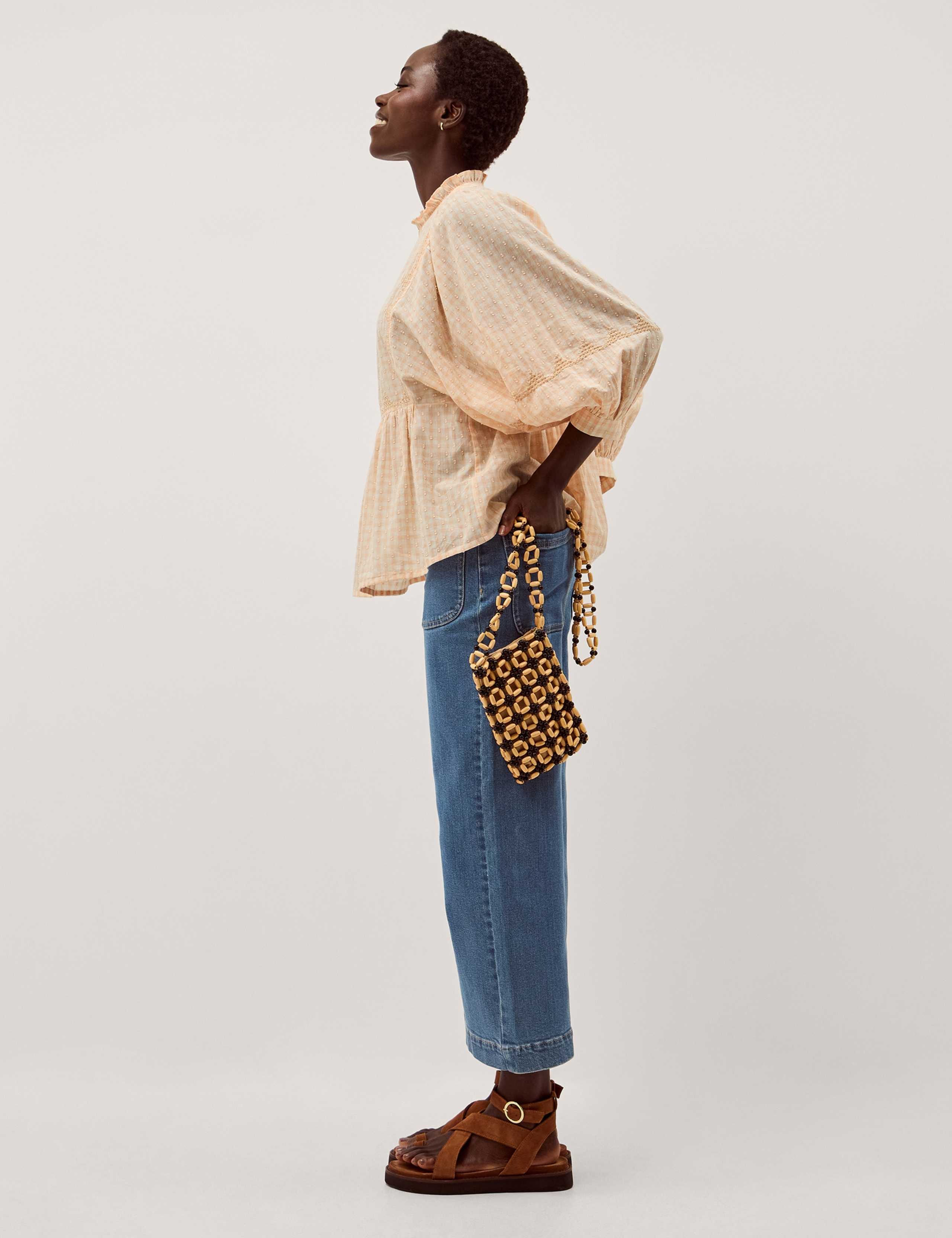 Pure Cotton Gingham Ruffle High Neck Shirt 4 of 5
