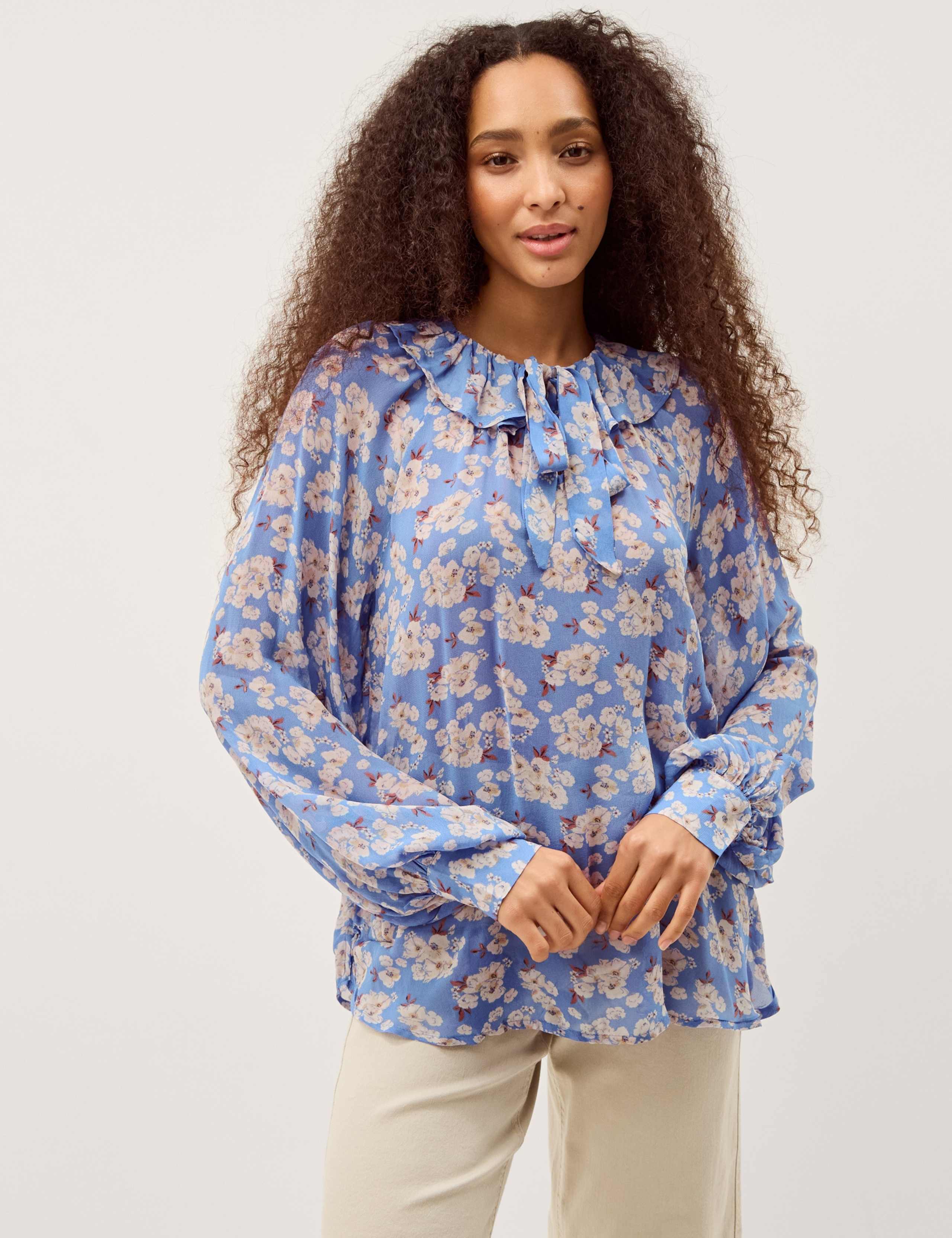 Floral Round Neck Frill Detail Blouse 1 of 6