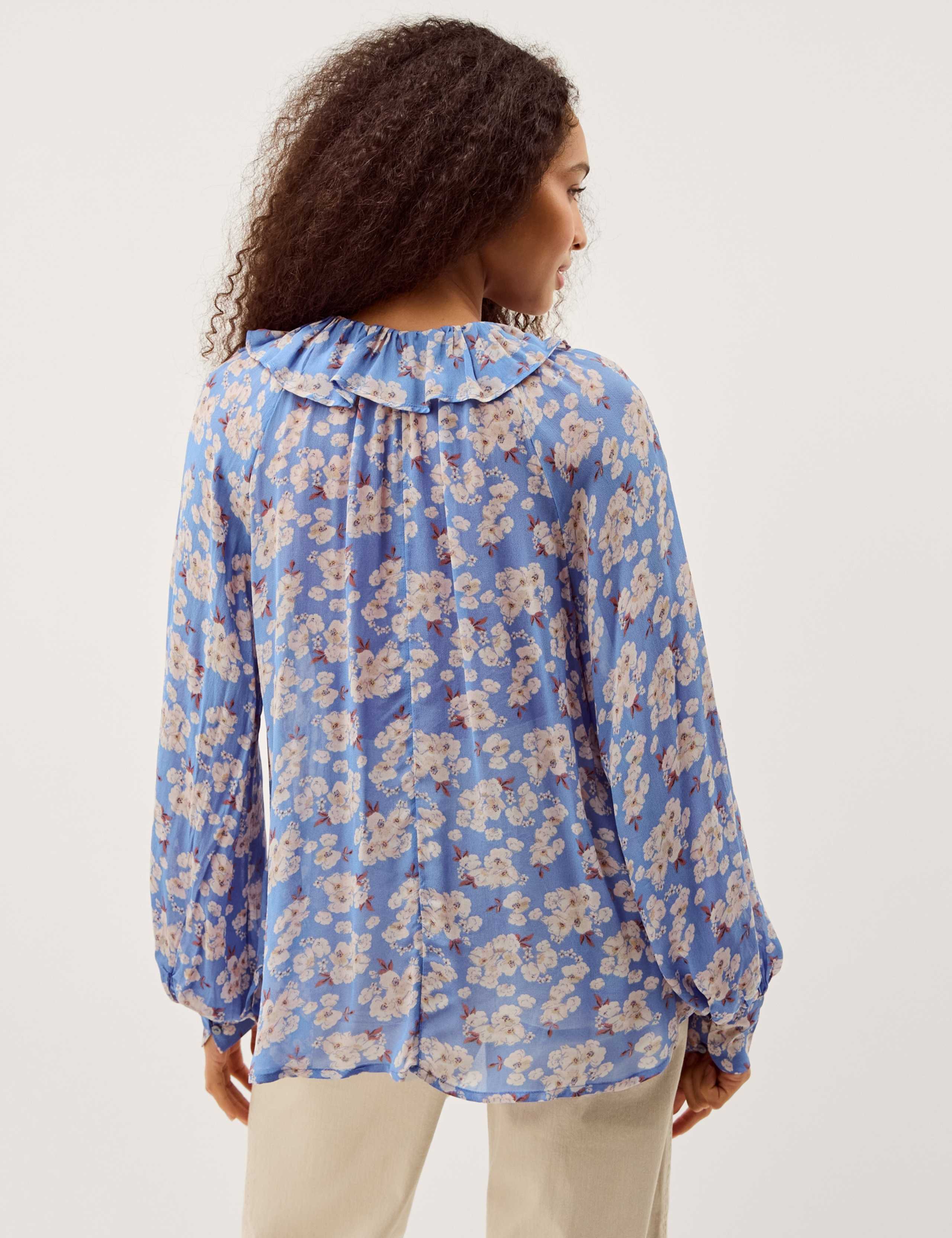 Floral Round Neck Frill Detail Blouse 5 of 6