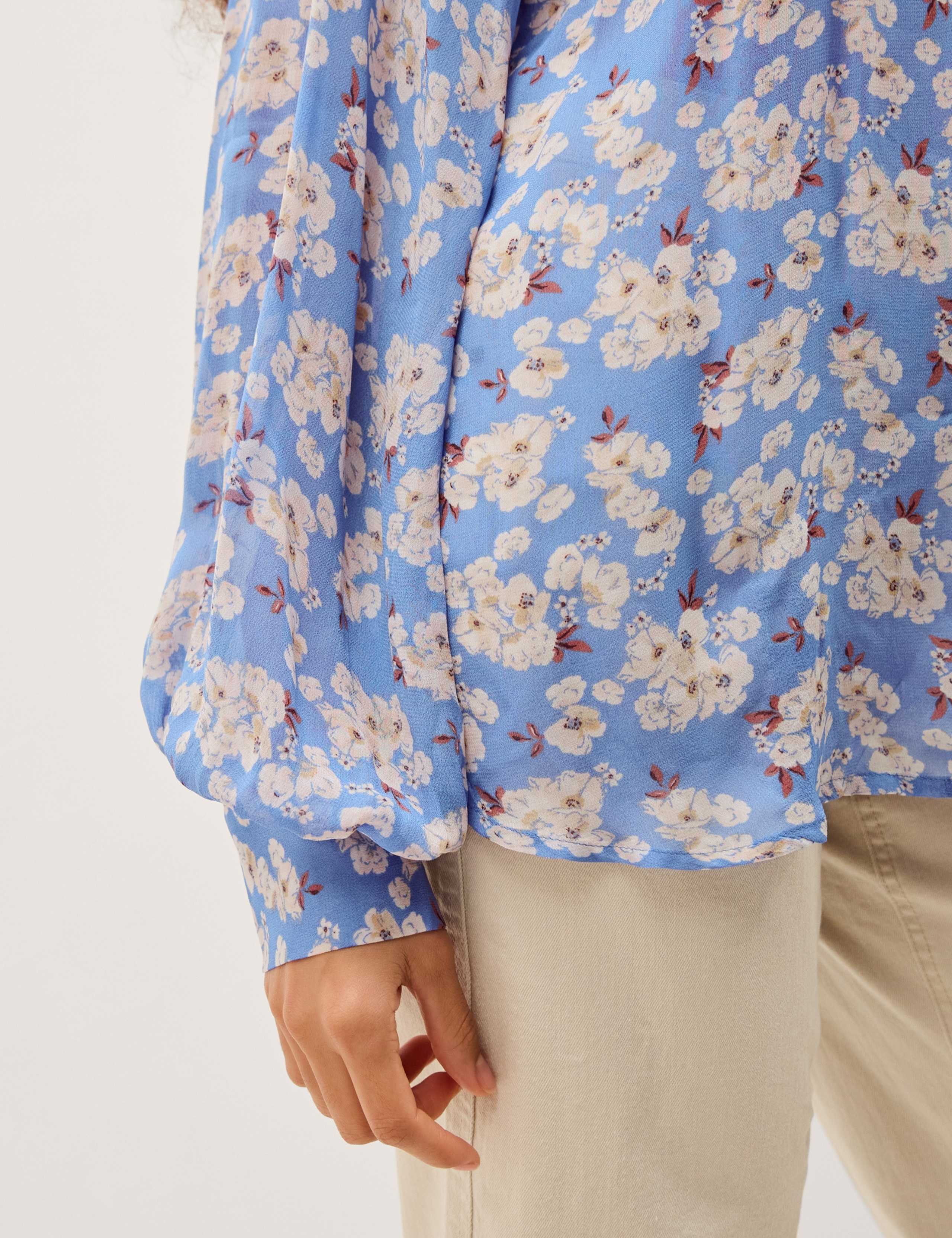 Floral Round Neck Frill Detail Blouse 6 of 6