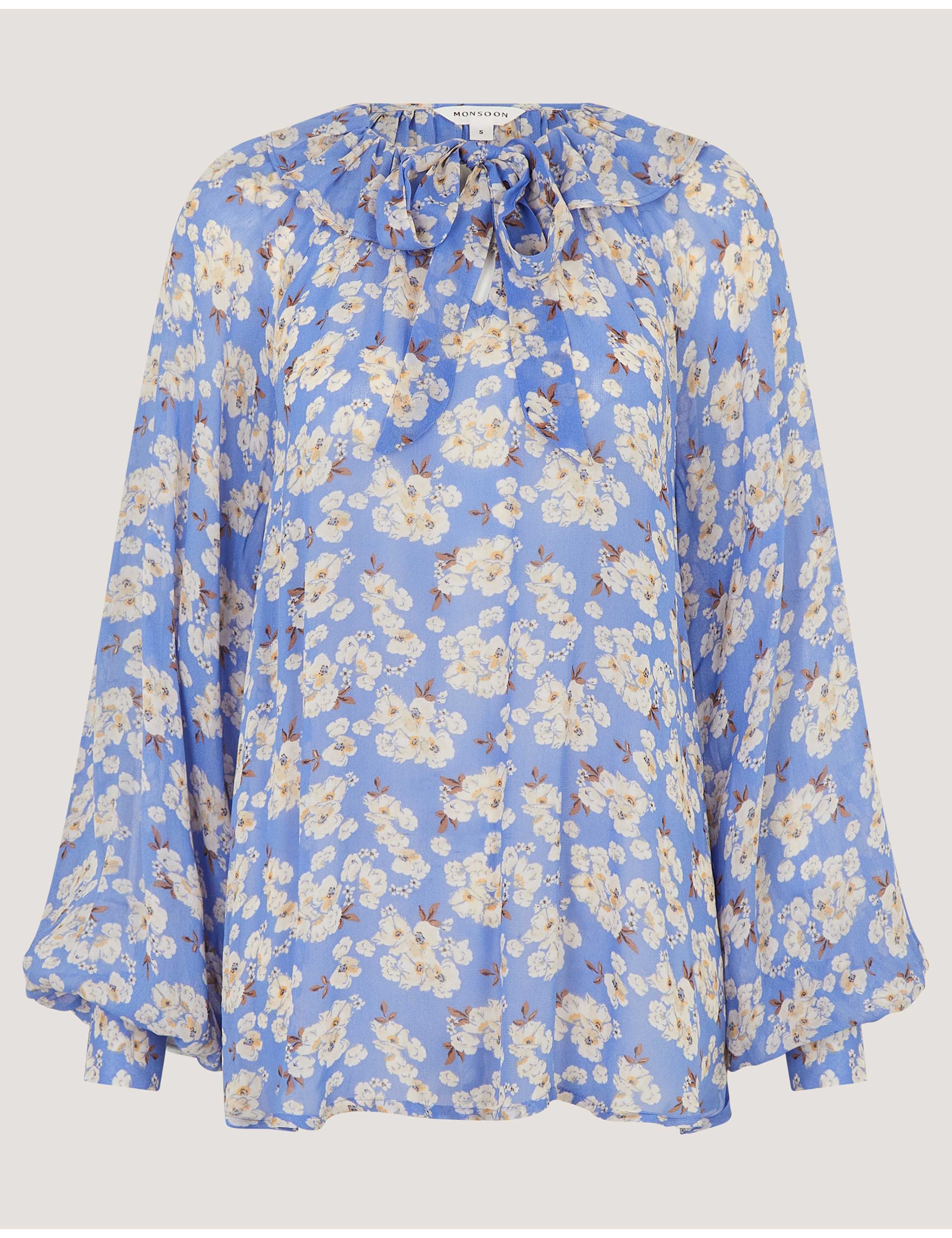 Floral Round Neck Frill Detail Blouse 2 of 6