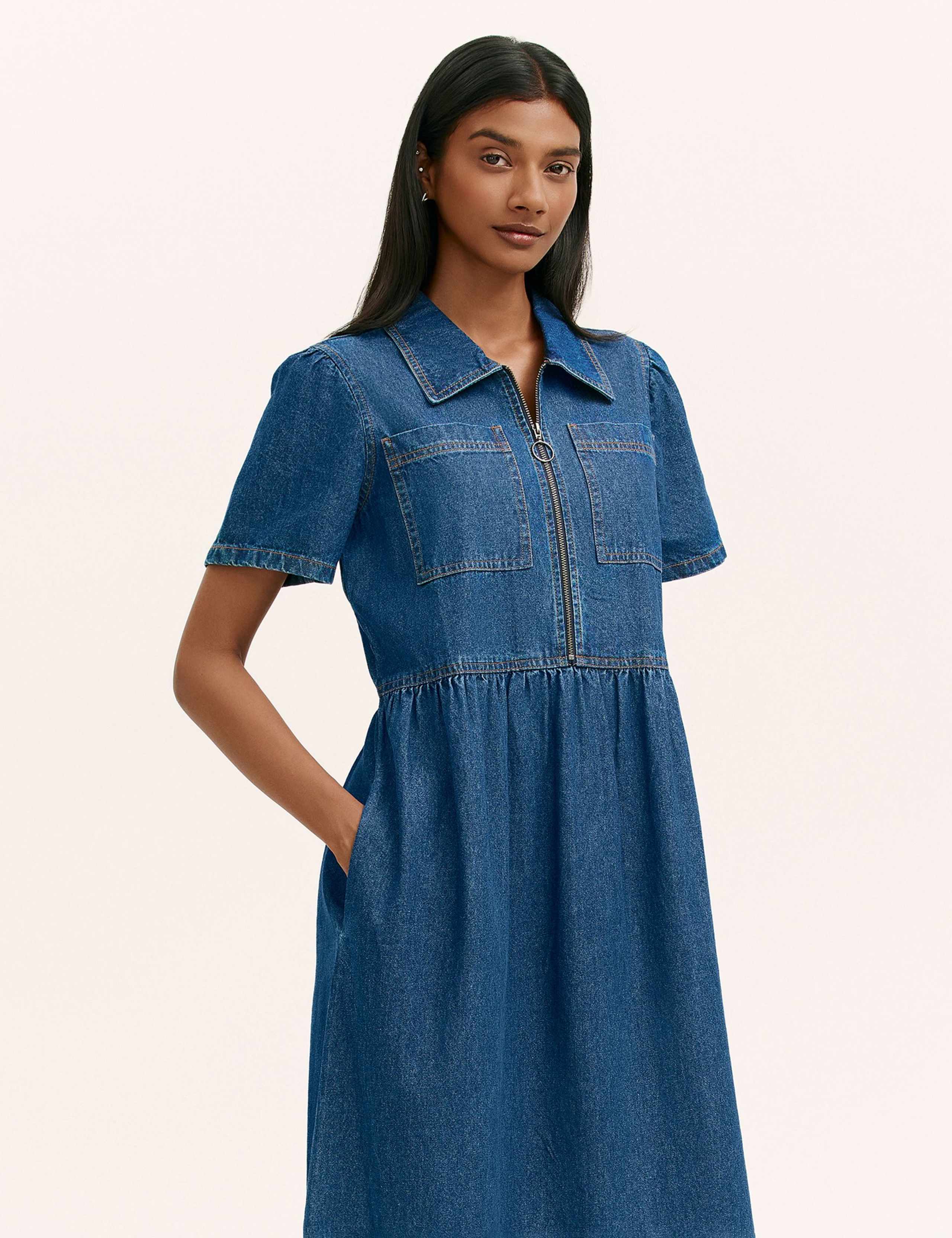 Pure Cotton Denim Midi Shirt Dress 3 of 4