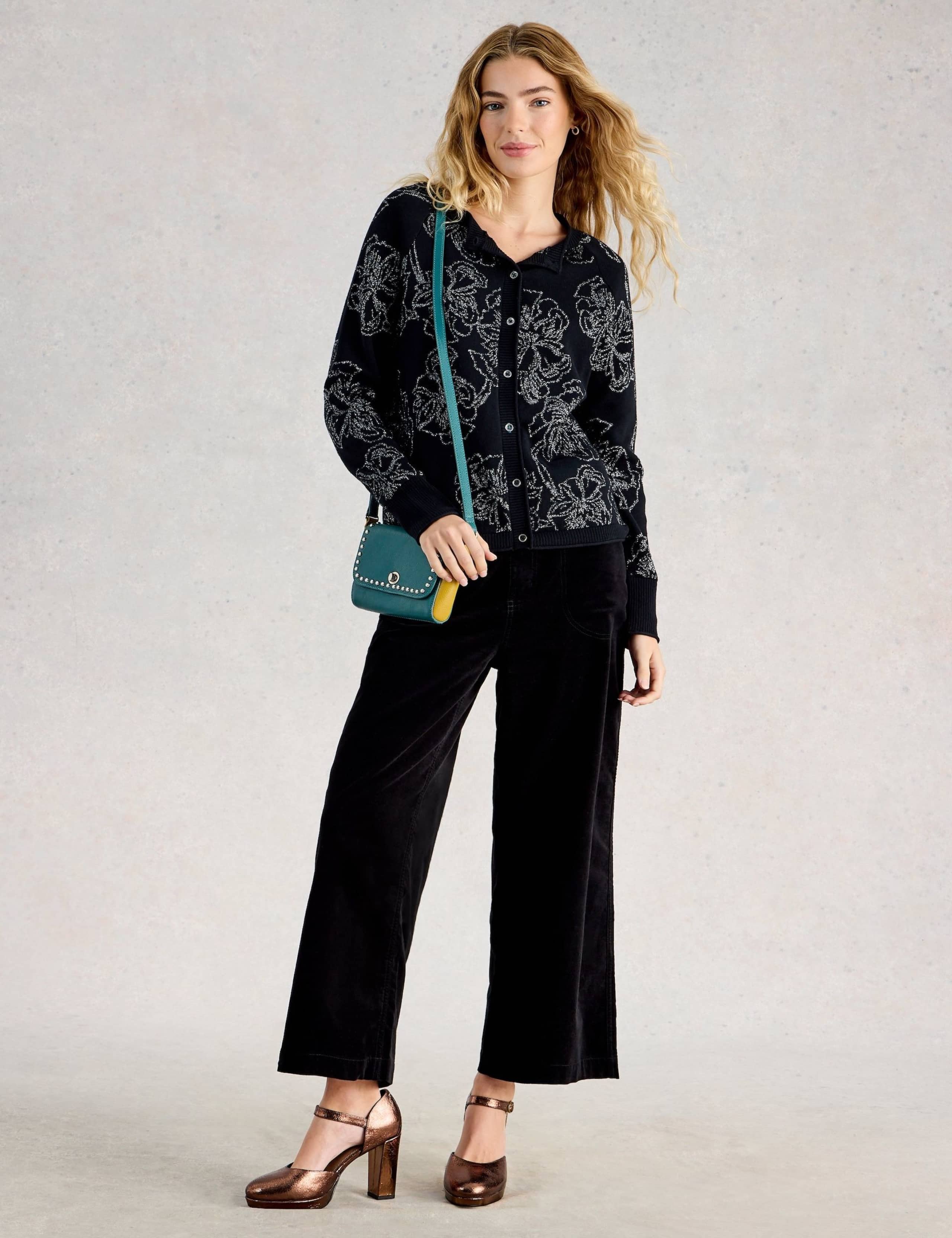 Pure Cotton Lurex Floral Crew Neck Cardigan 1 of 6