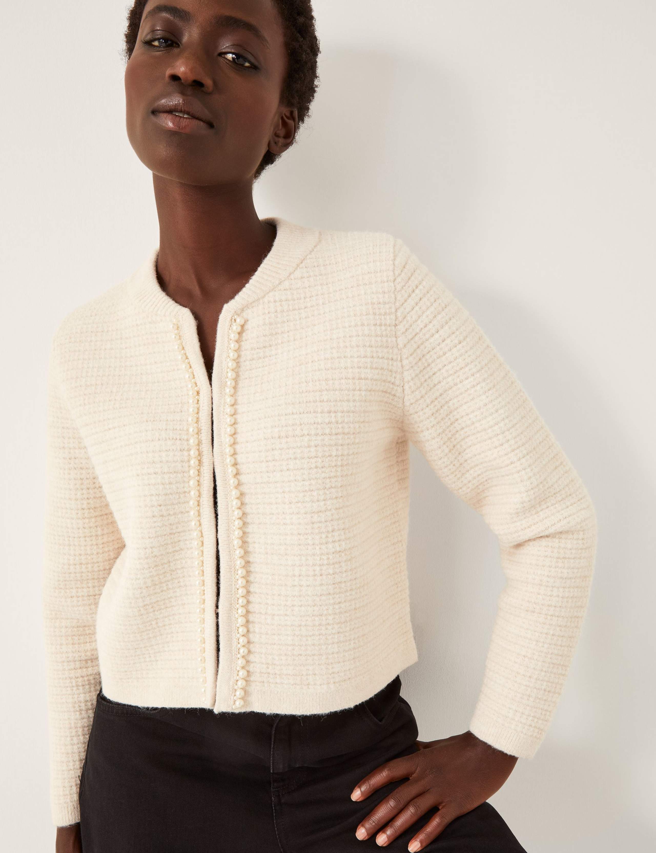 Pearl Embellished Crew Neck Cardigan 1 of 5