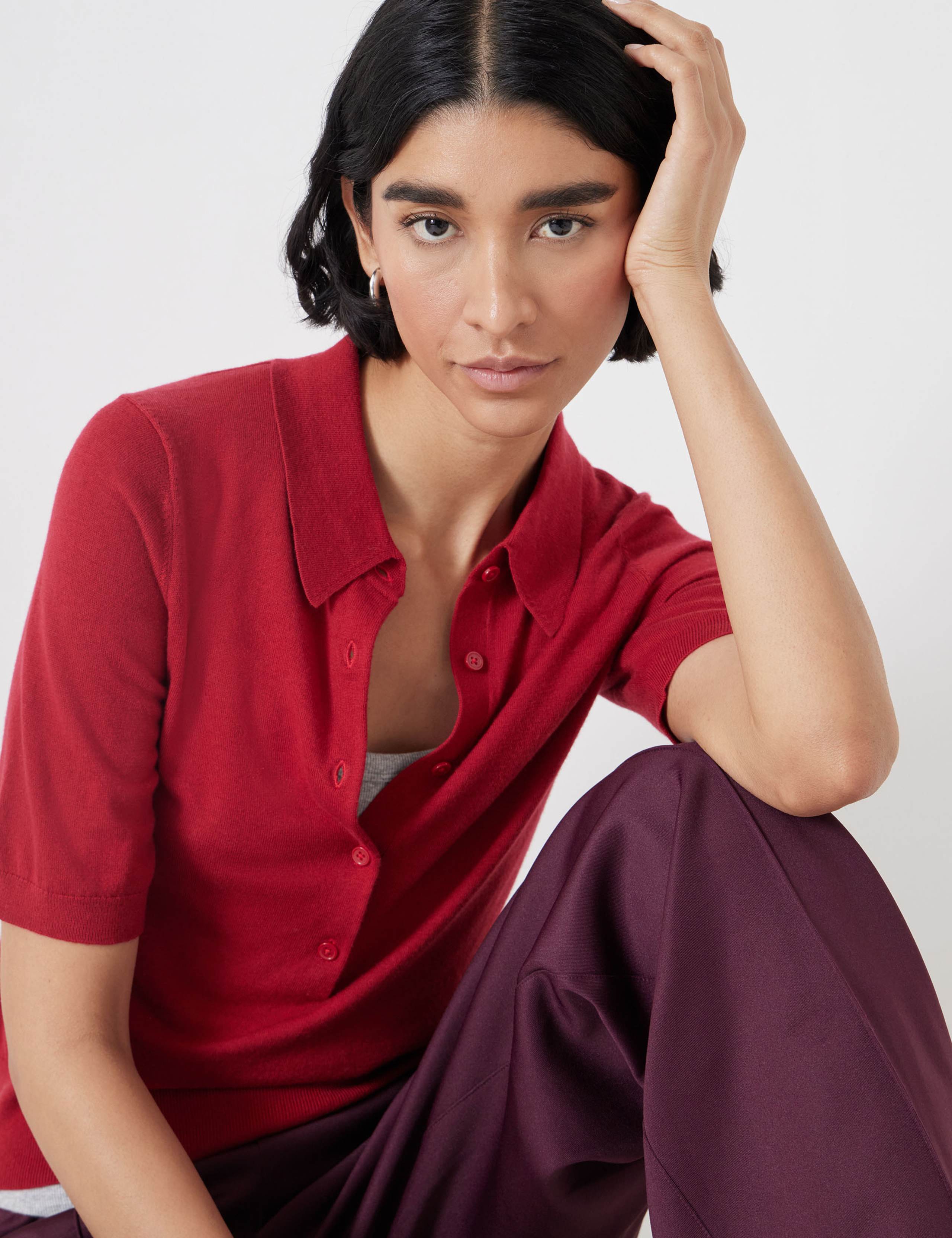 Wool Blend Textured Polo Neck Knitted Top 3 of 5