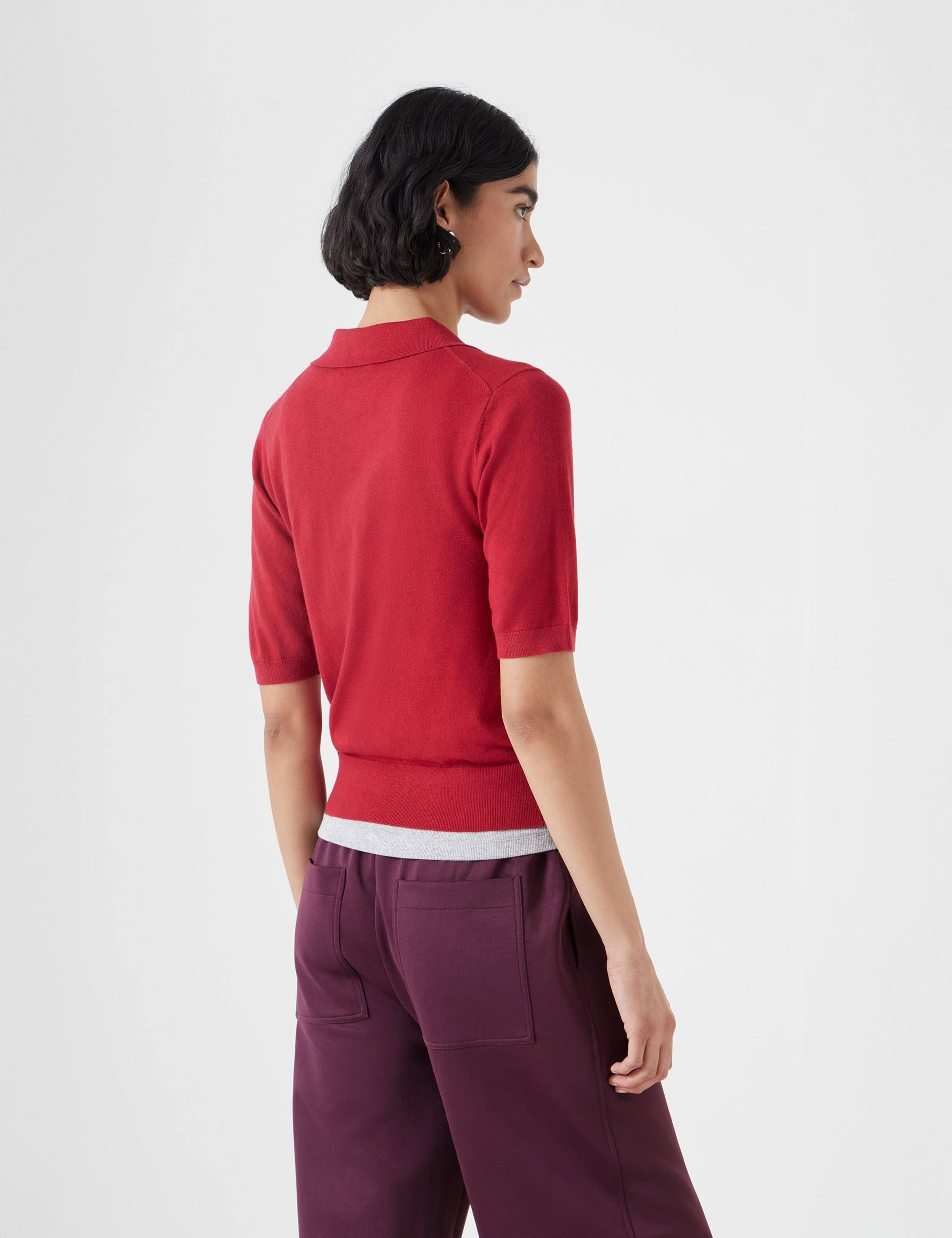 Wool Blend Textured Polo Neck Knitted Top 4 of 5