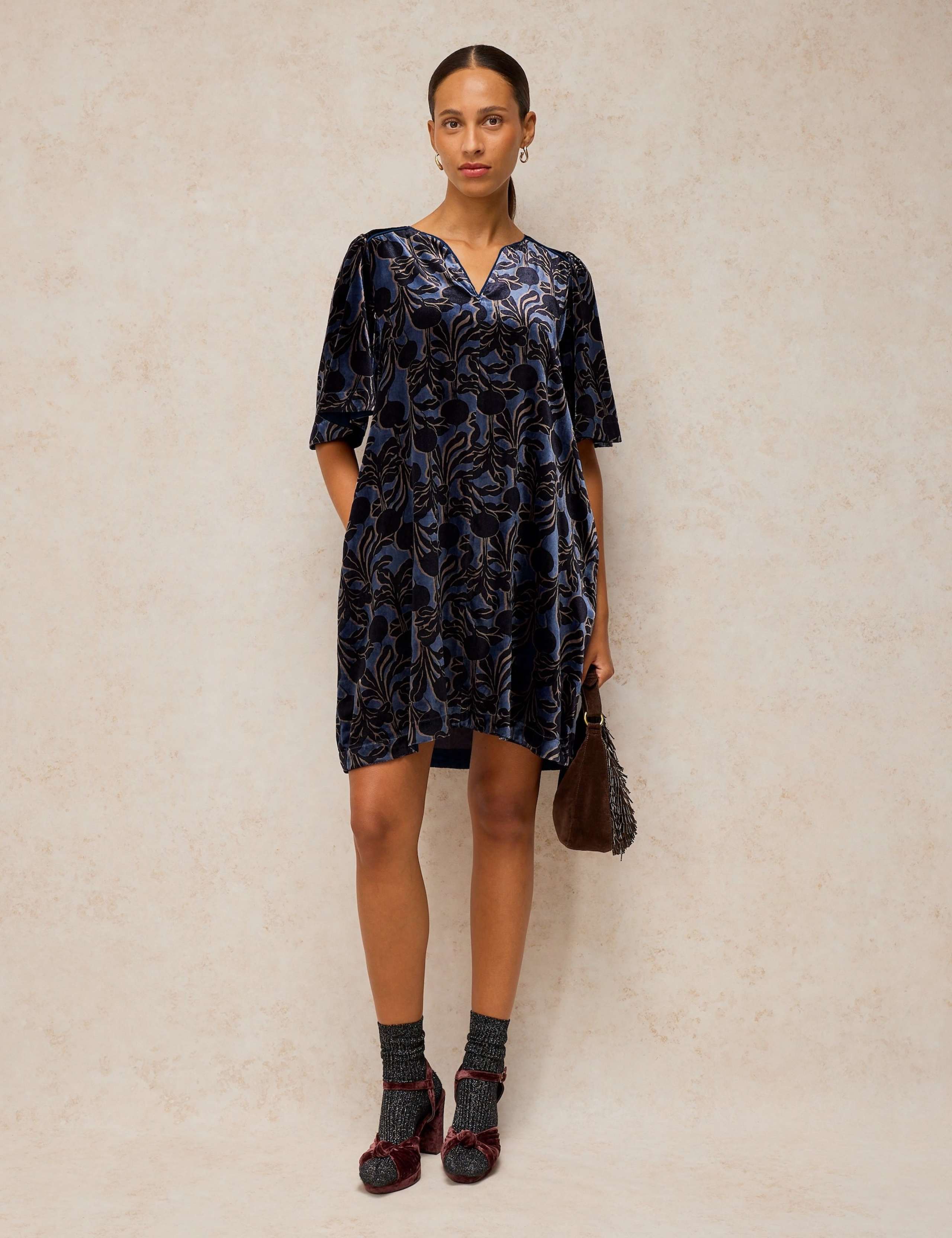 Harper Velvet Notch Neck Midi Shift Dress 3 of 6
