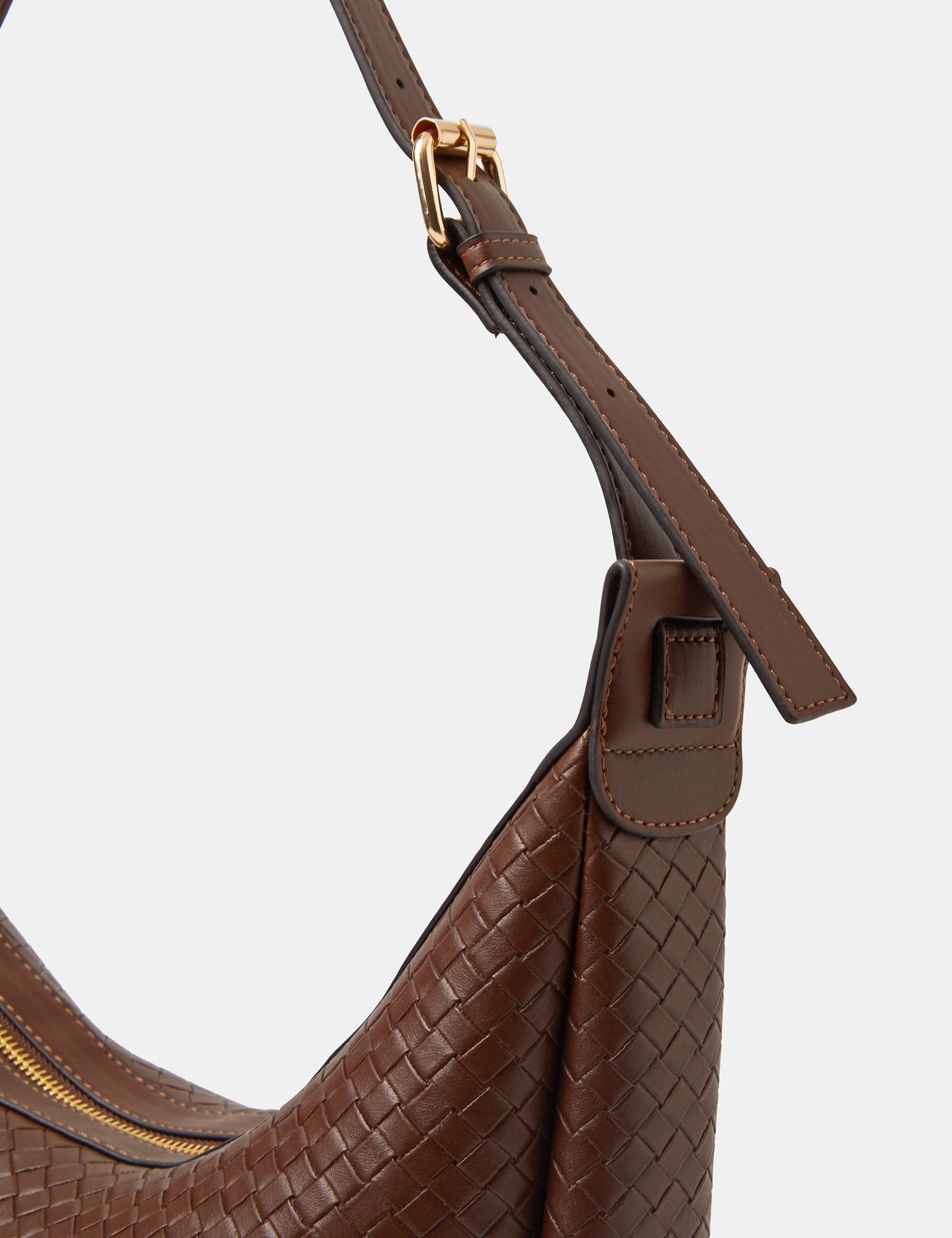 Faux Leather Woven Scoop Shoulder Bag 2 of 3