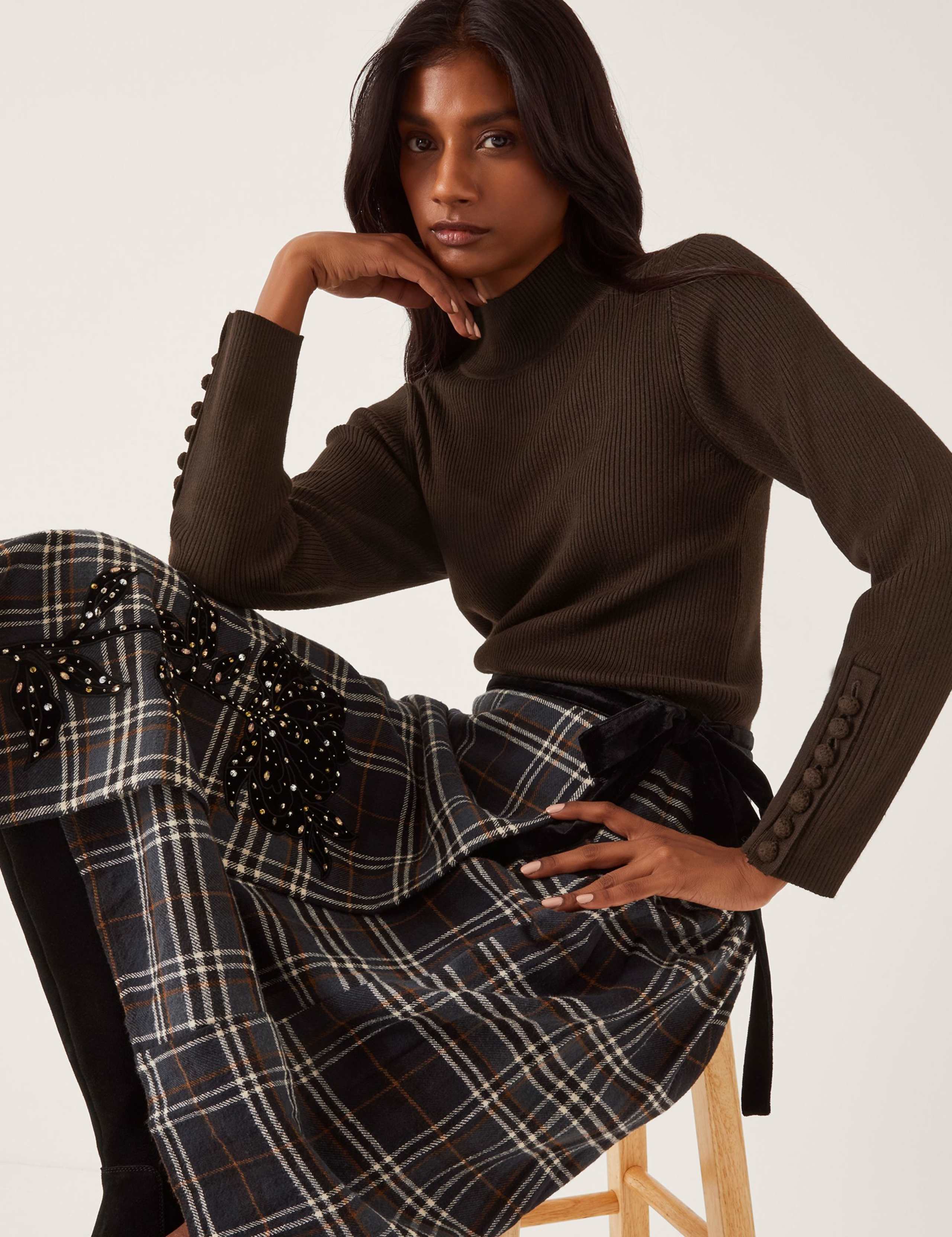 Ribbed High Neck Button Detail Jumper 4 of 6