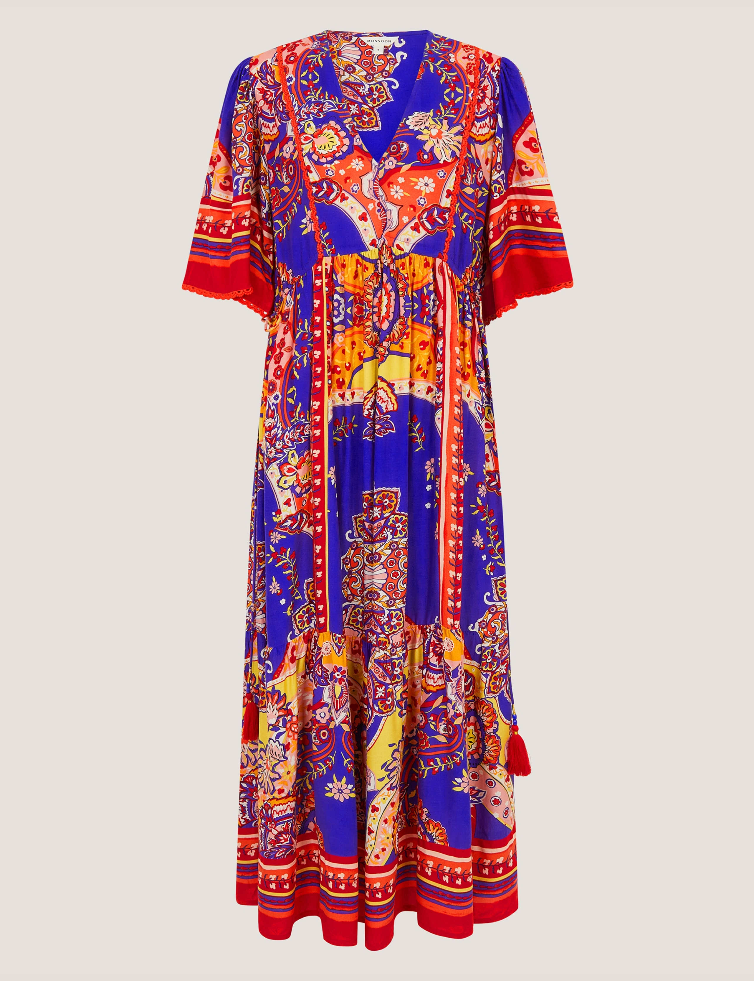 Printed V-Neck Maxi Waisted Dress 2 of 5