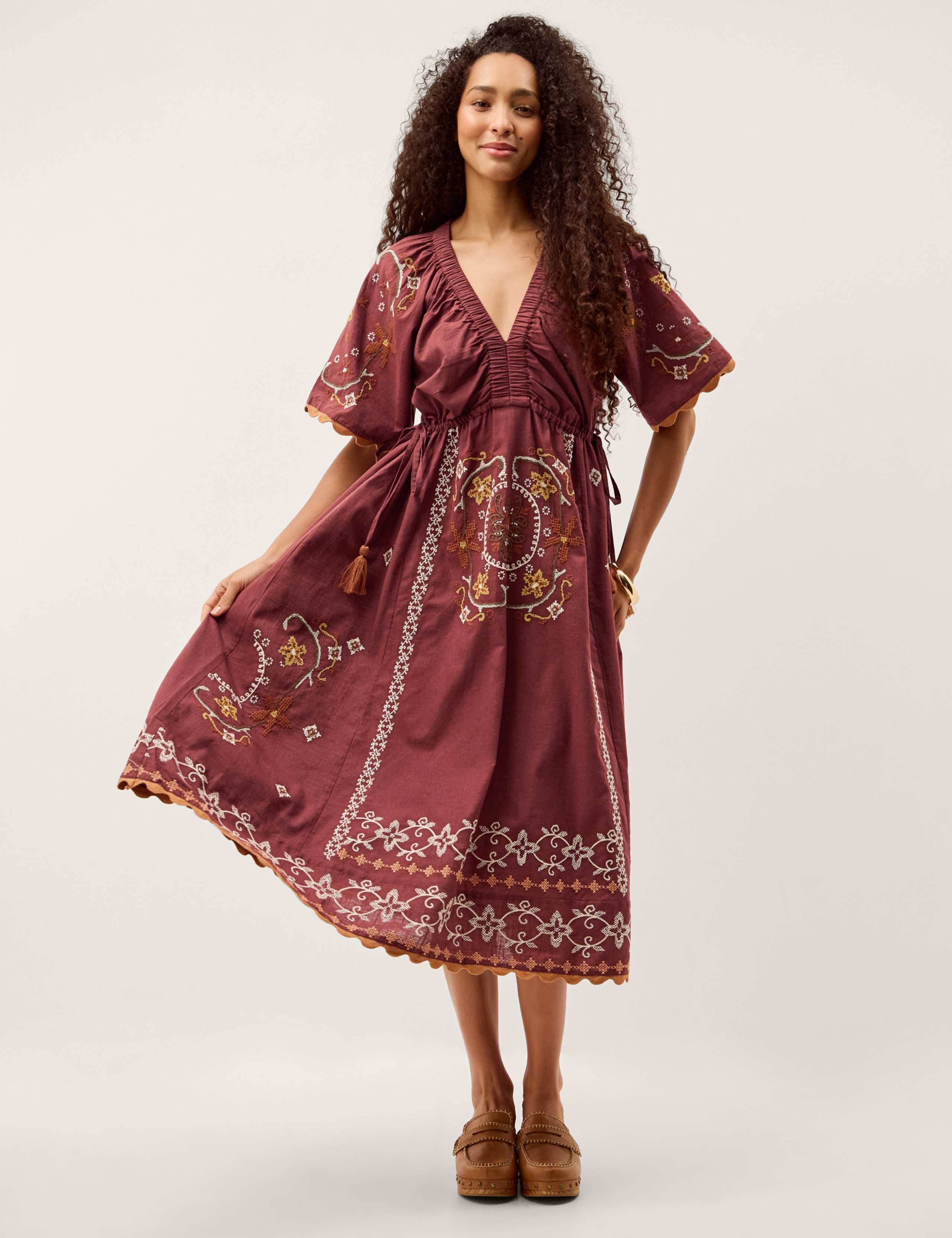 Pure Cotton Embroidered V-Neck Midaxi Dress 1 of 5