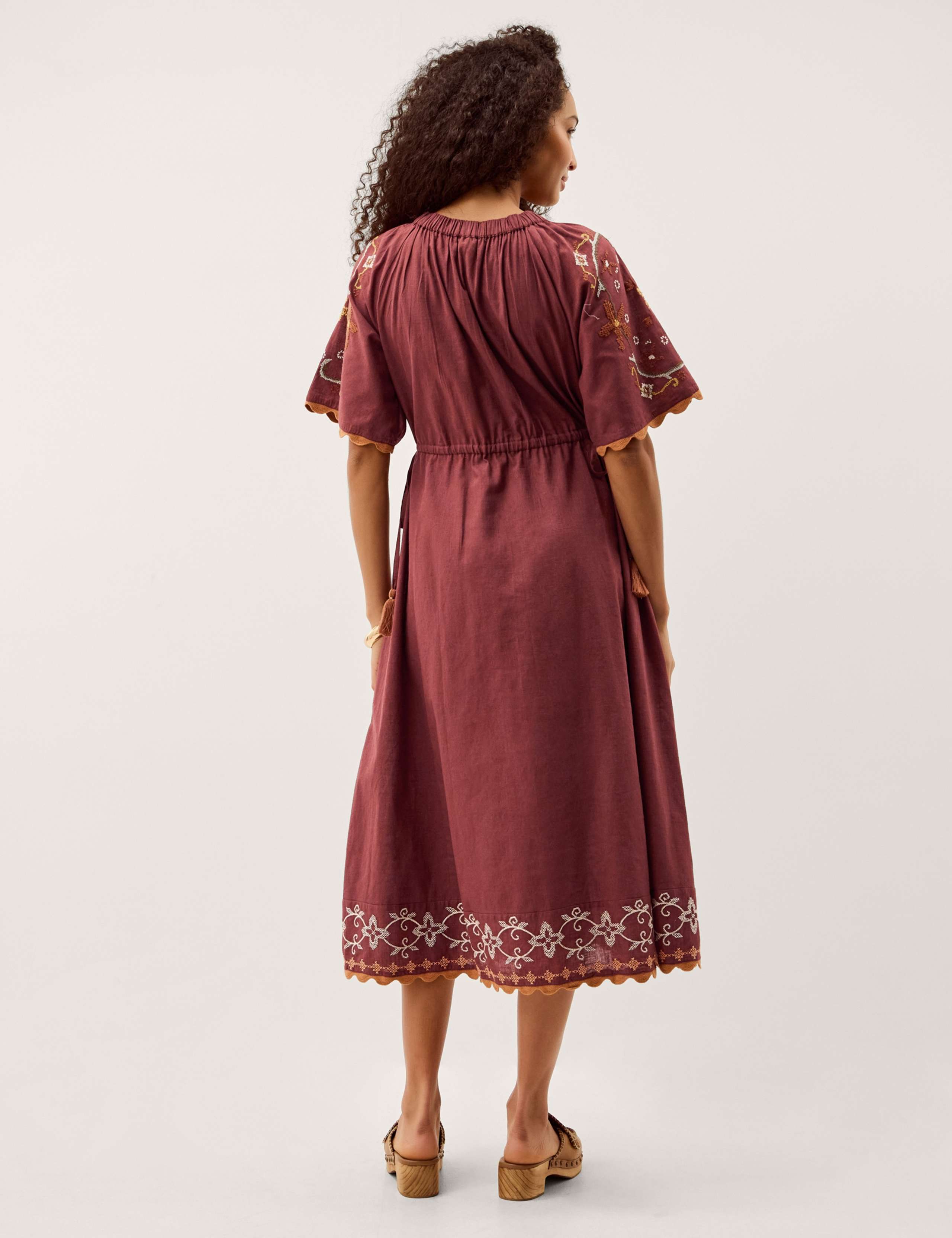 Pure Cotton Embroidered V-Neck Midaxi Dress 3 of 5
