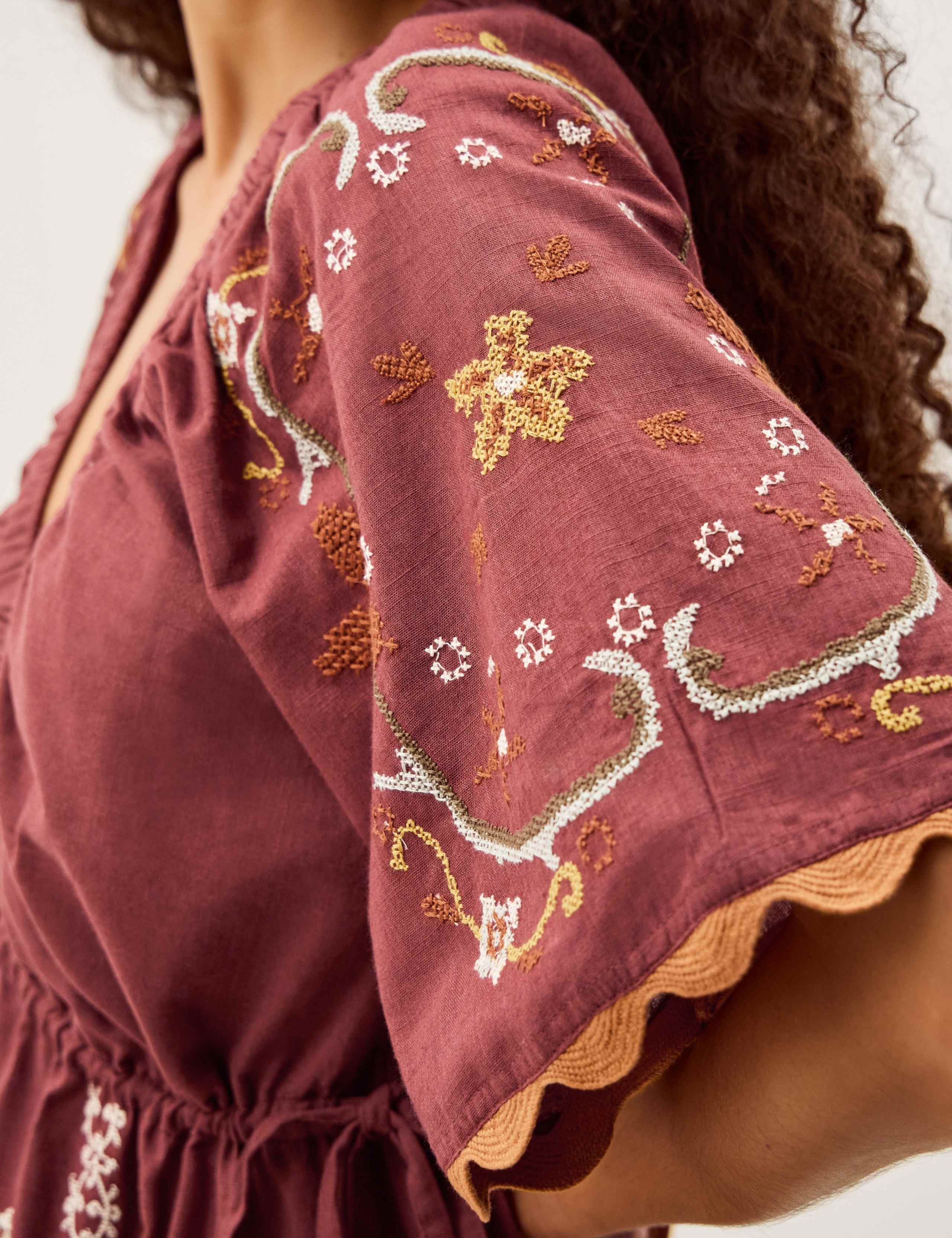 Pure Cotton Embroidered V-Neck Midaxi Dress 4 of 5