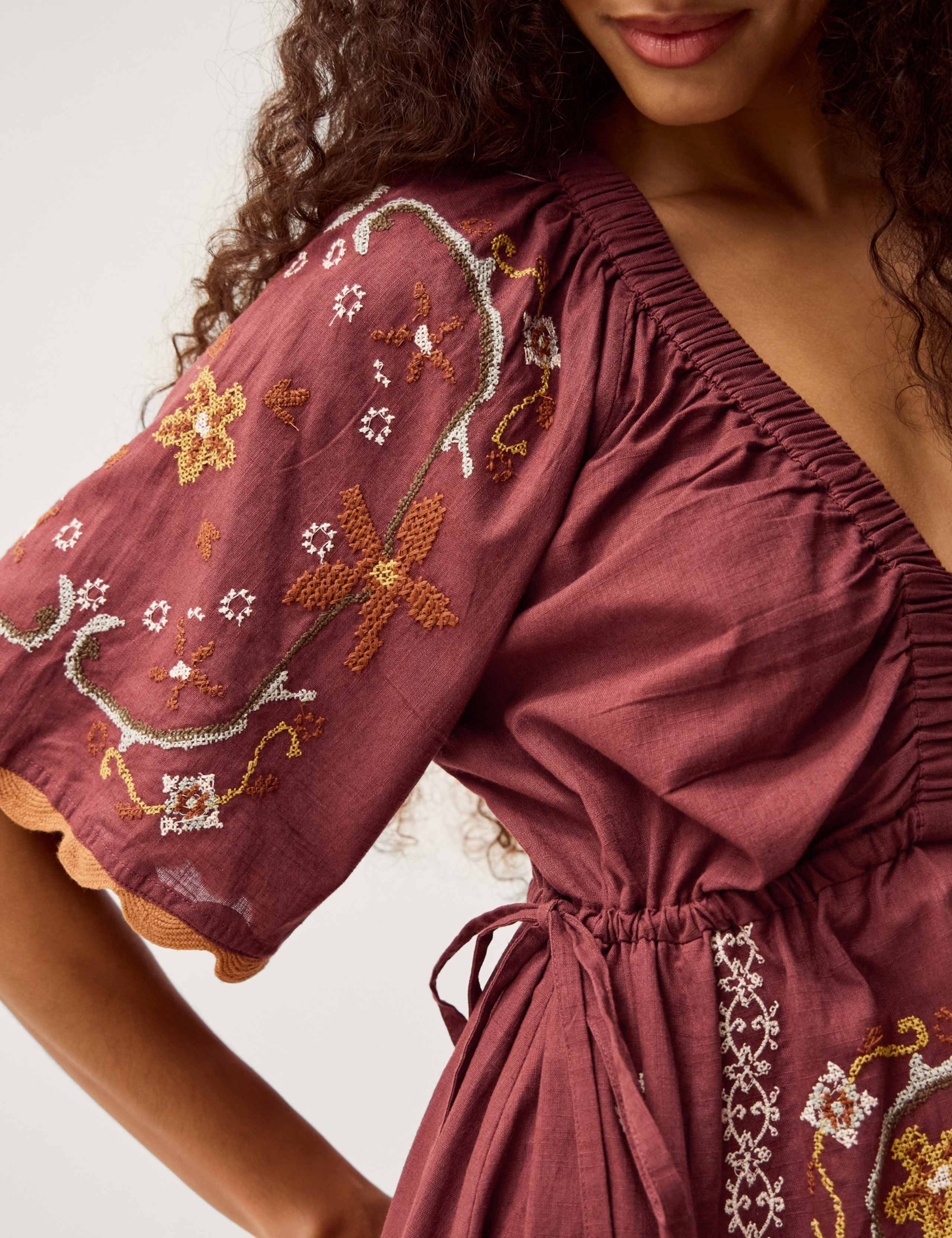 Pure Cotton Embroidered V-Neck Midaxi Dress 5 of 5