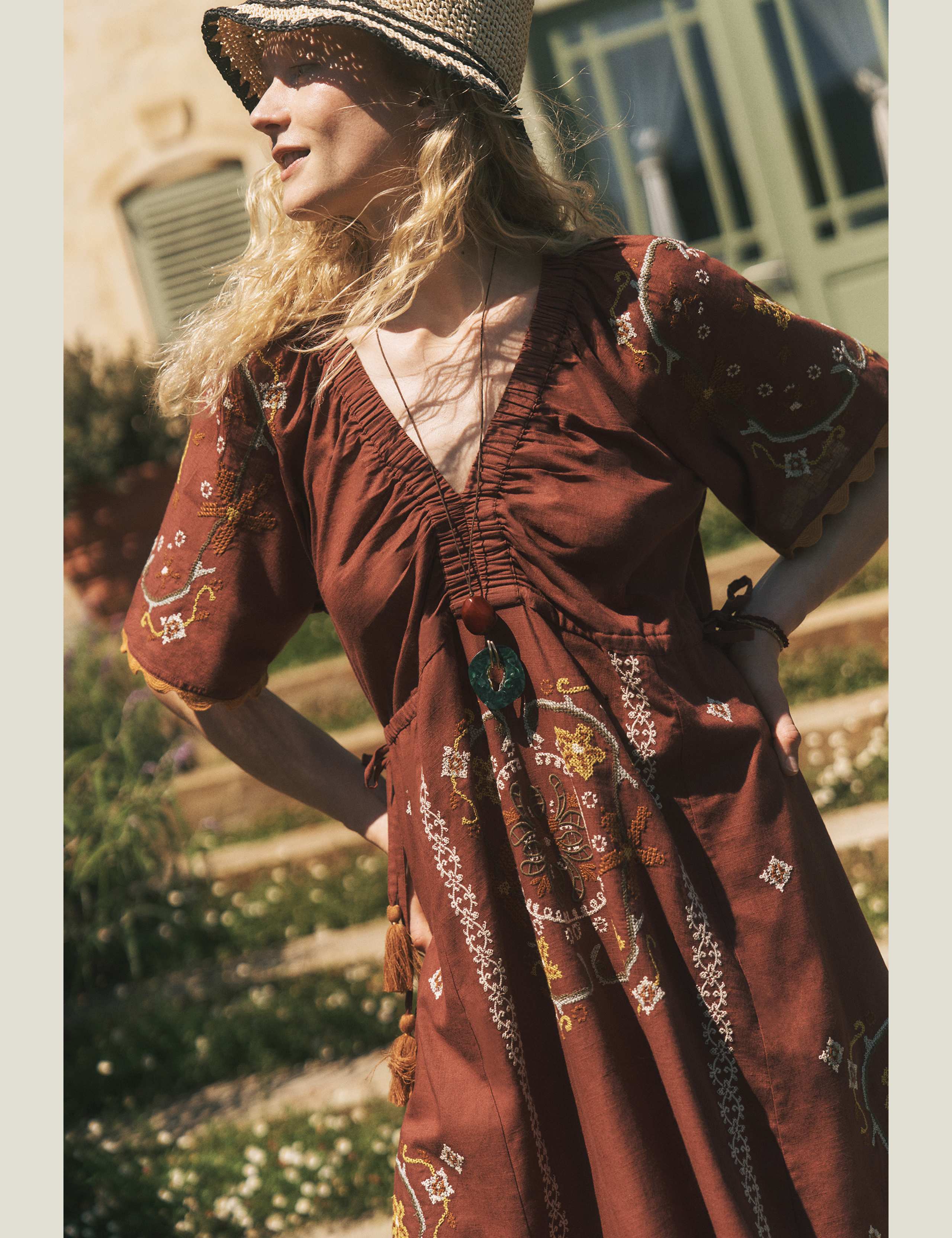 Pure Cotton Embroidered V-Neck Midaxi Dress 7 of 7