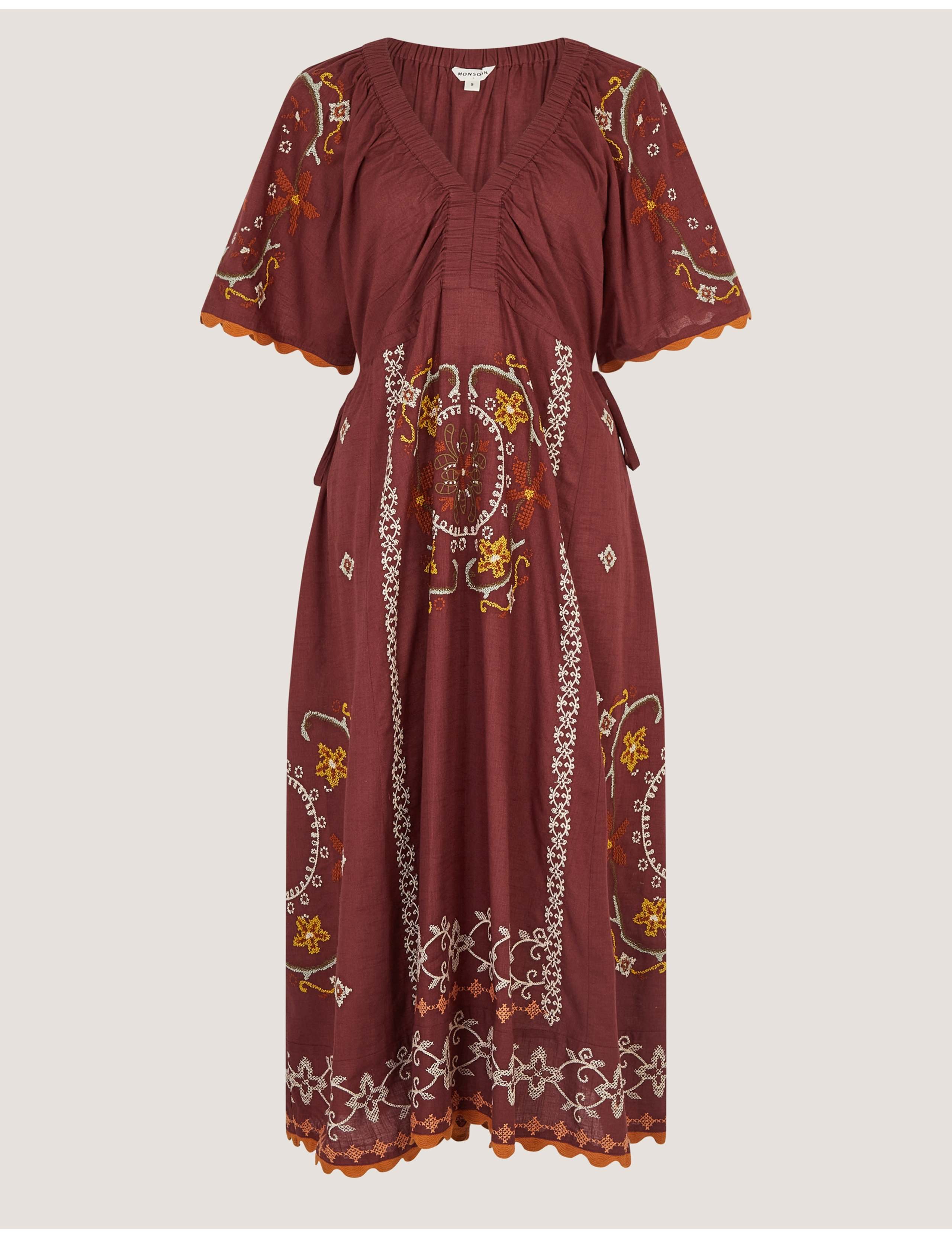 Pure Cotton Embroidered V-Neck Midaxi Dress 2 of 5