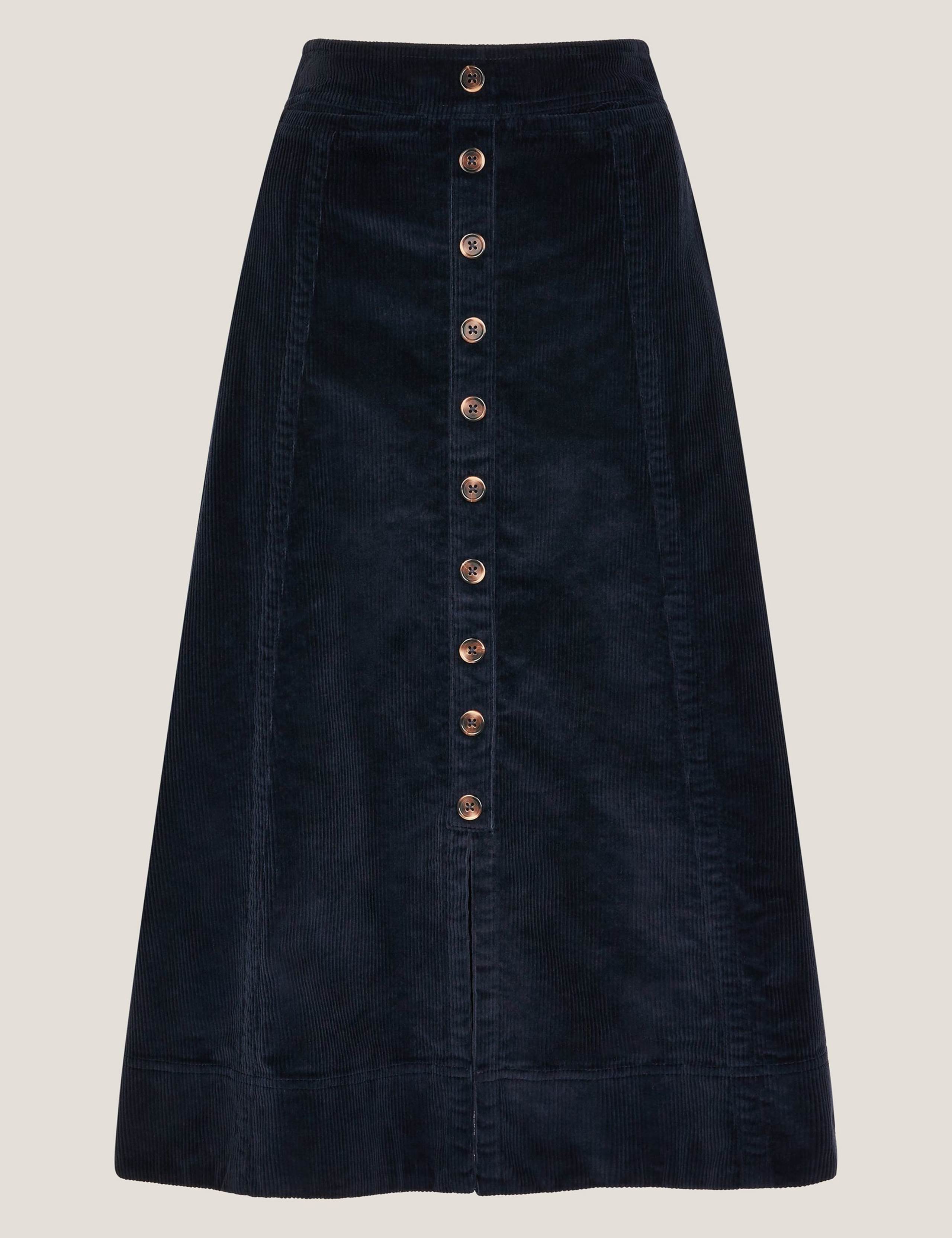 Cord Button Front Midi A-Line Skirt 2 of 5