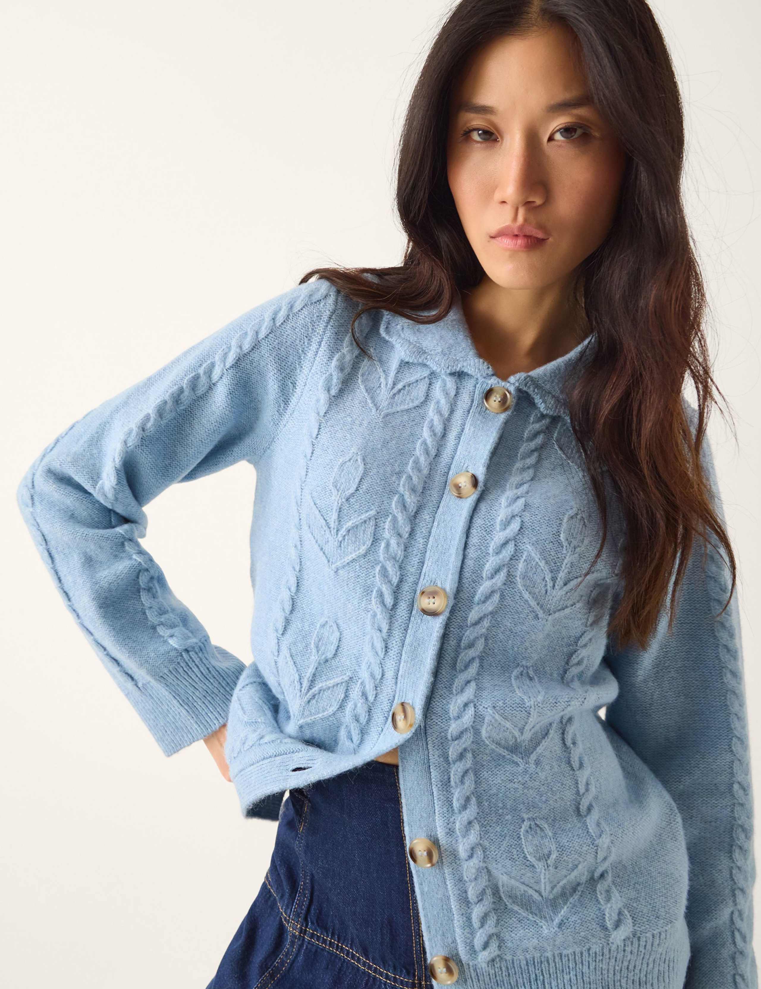 Floral Cable Knit Collared Cardigan 4 of 4