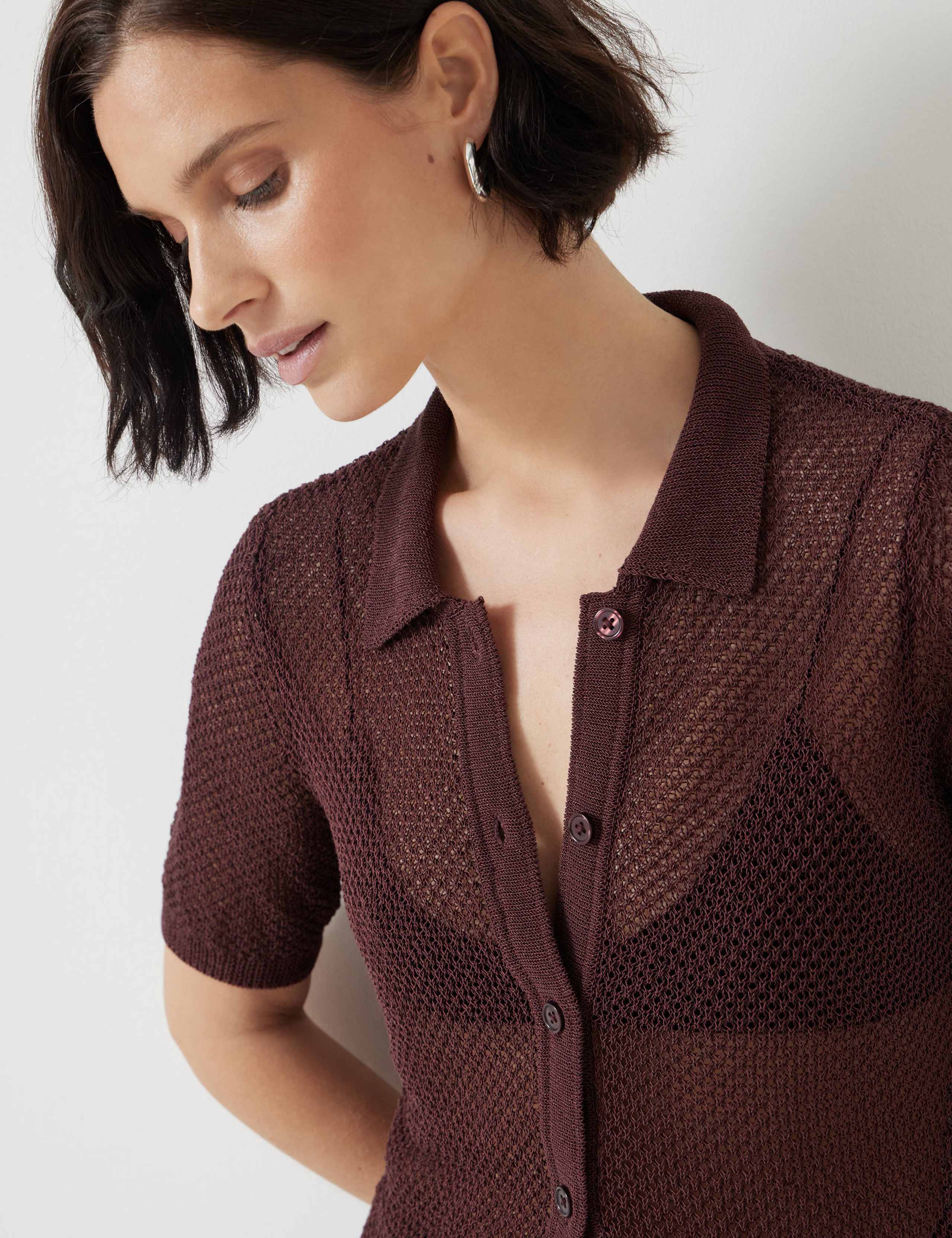 Cotton Rich Textured Collared Knitted Top 4 of 5