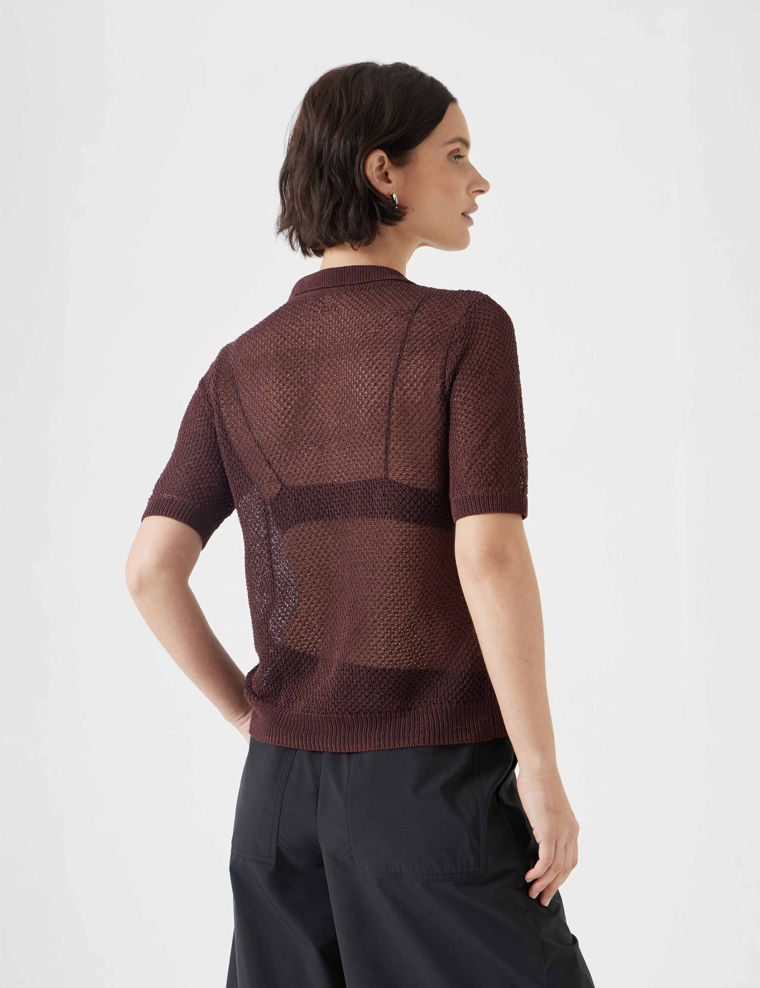 Cotton Rich Textured Collared Knitted Top 5 of 5