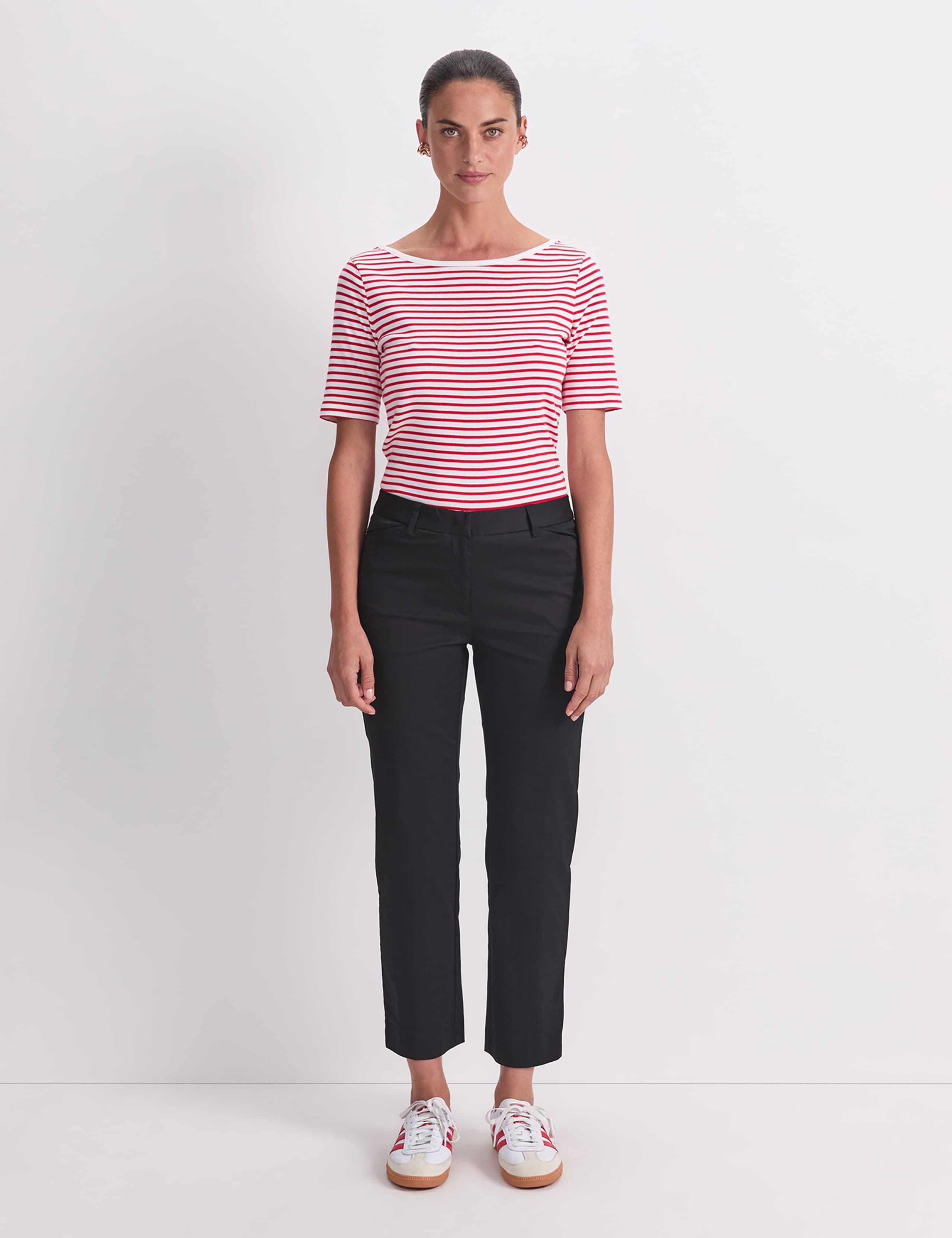 Cotton Rich Straight Leg Ankle Grazer Trousers 2 of 8