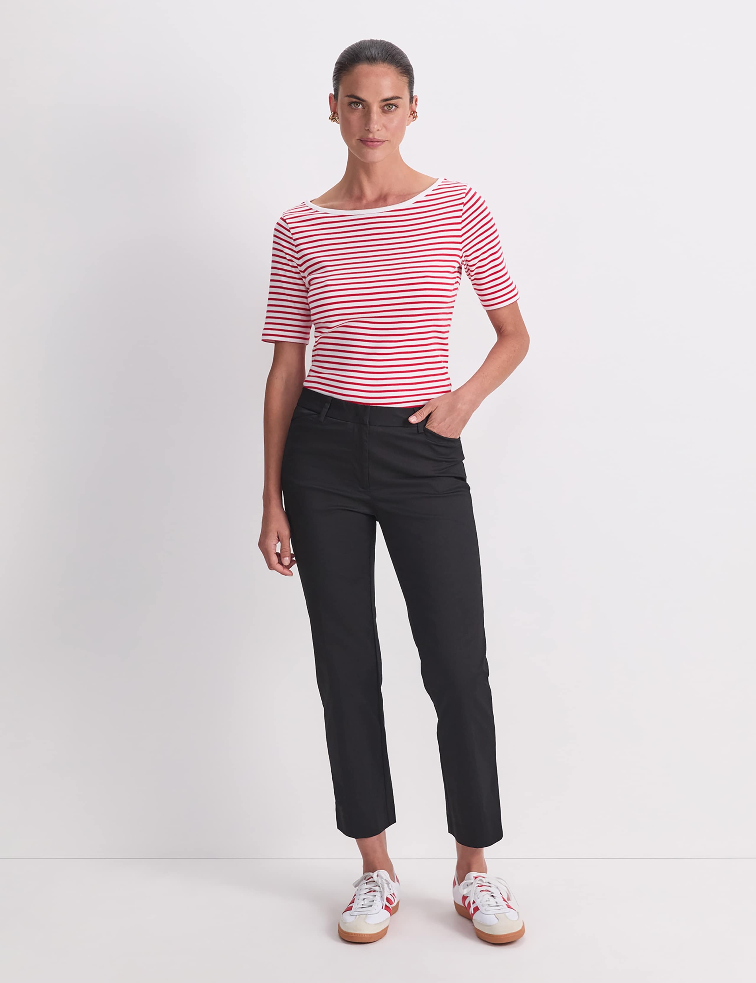 Cotton Rich Straight Leg Ankle Grazer Trousers 3 of 8