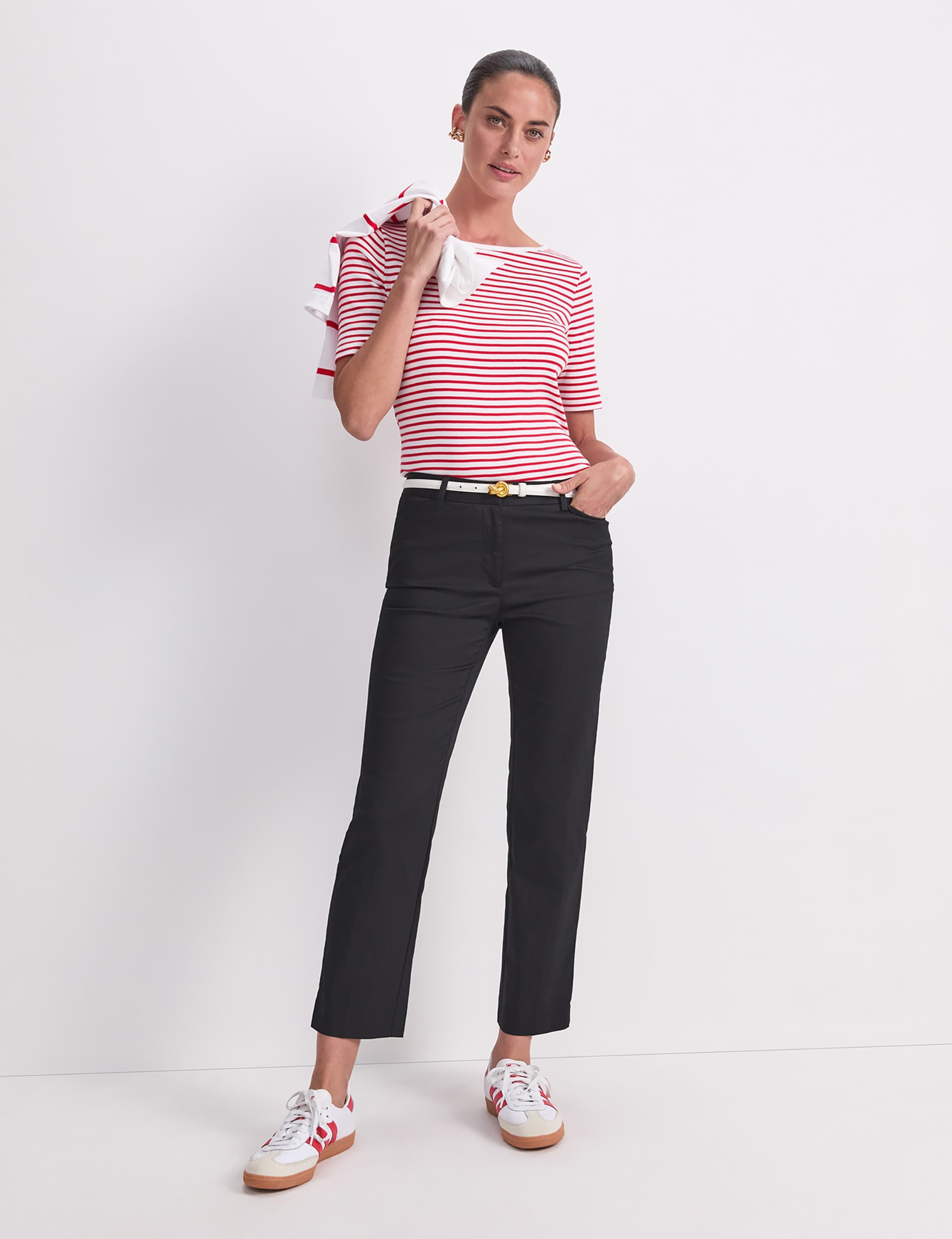 Cotton Rich Straight Leg Ankle Grazer Trousers 4 of 8