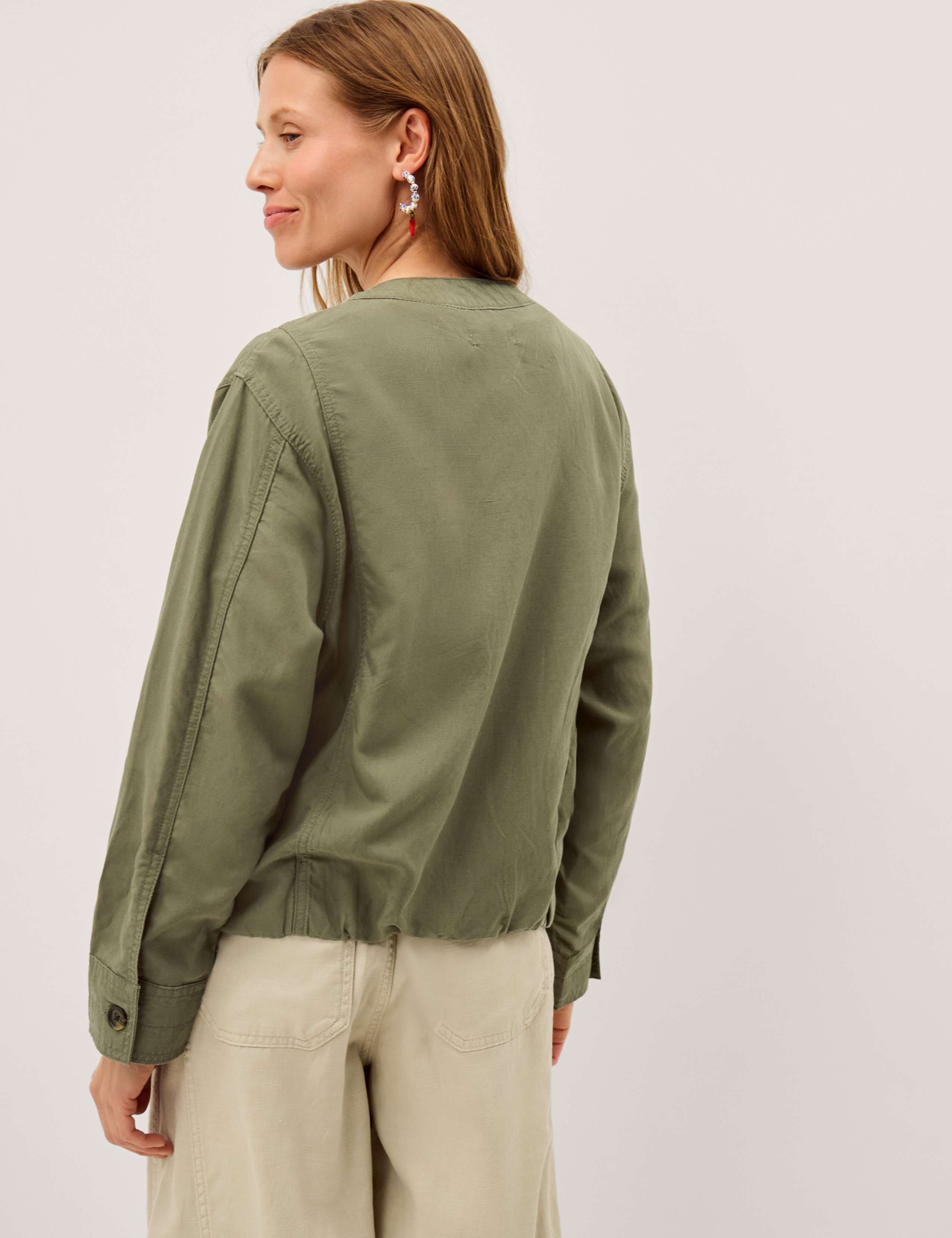Collarless Bomber Jacket with Linen 3 of 6