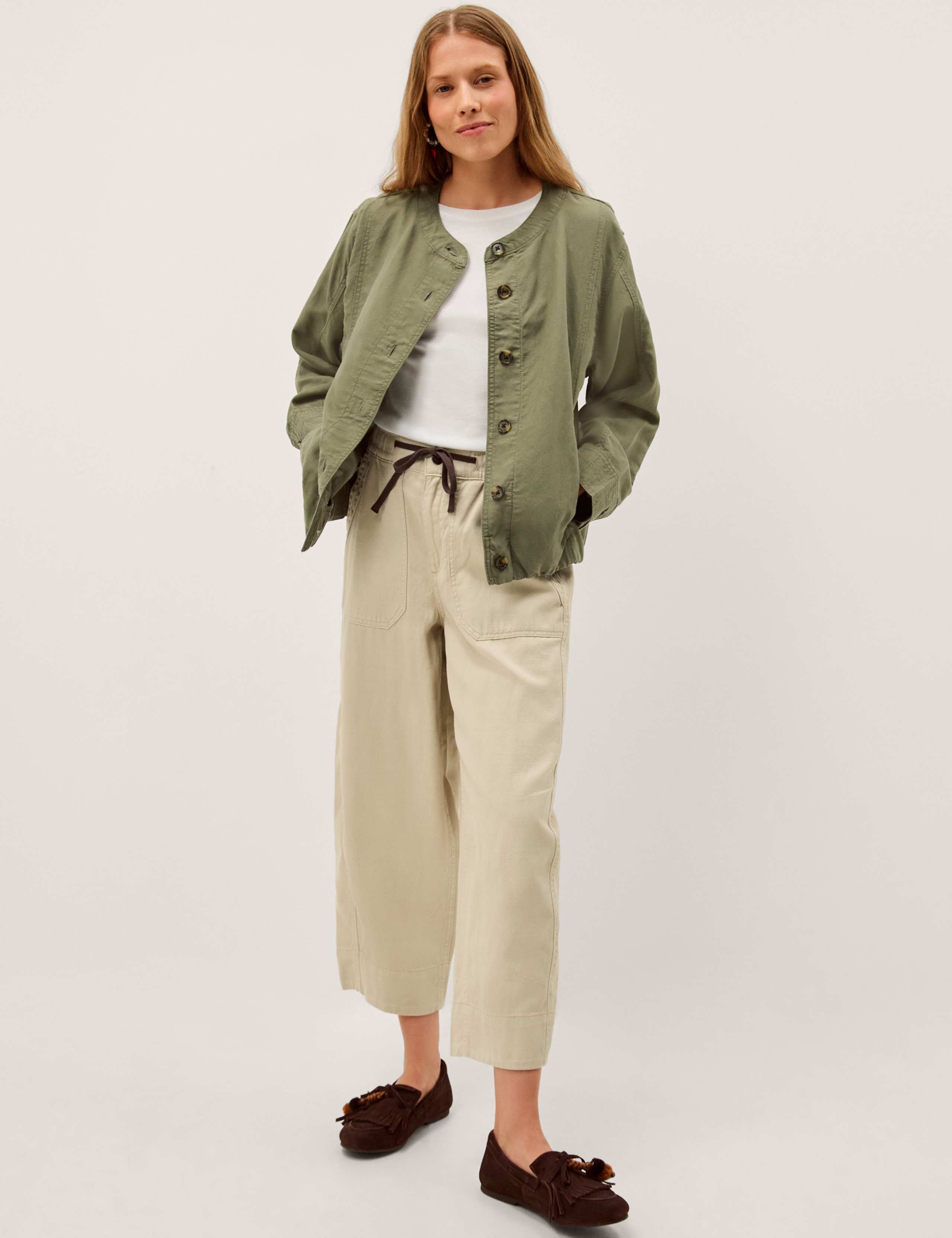 Collarless Bomber Jacket with Linen 5 of 6