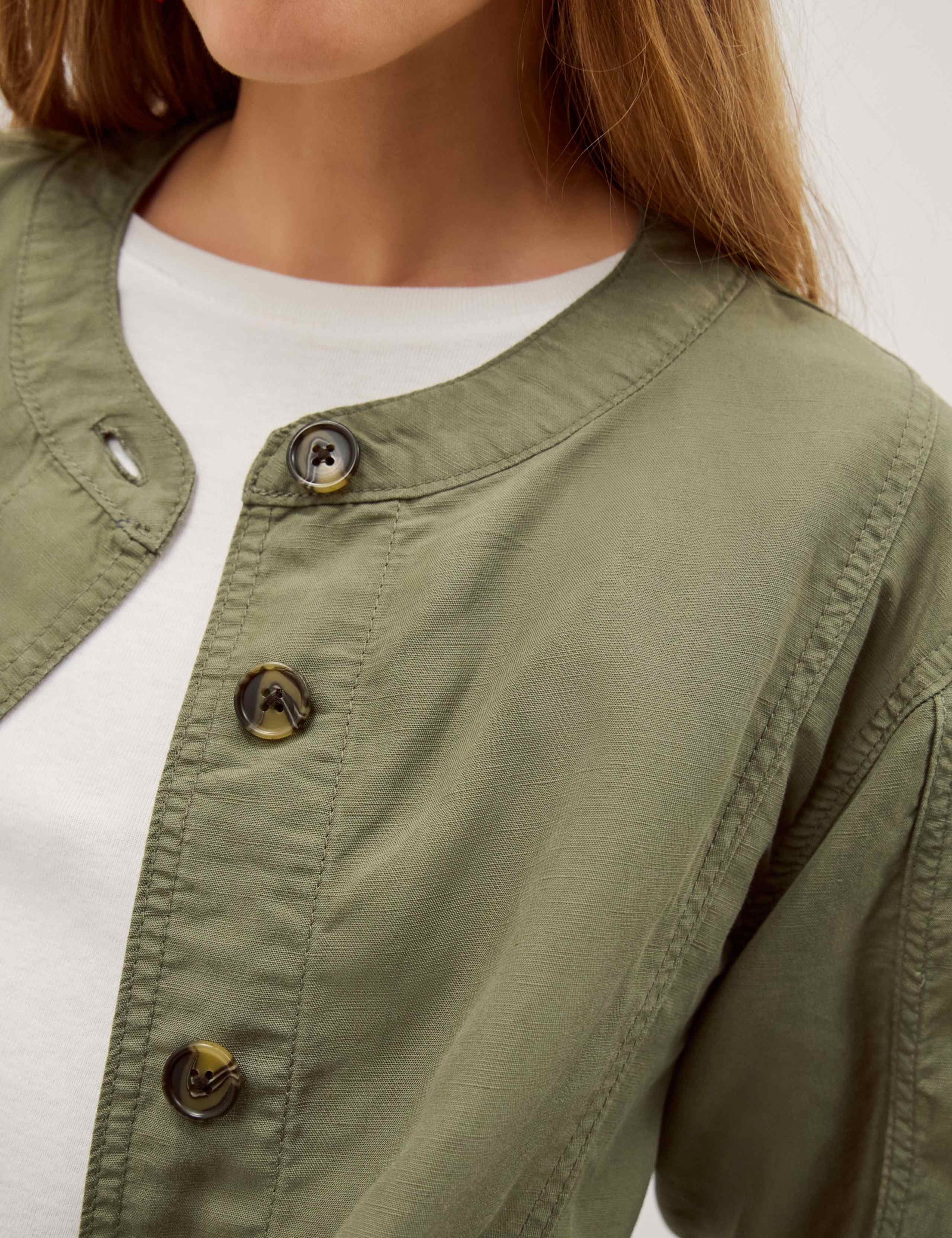 Collarless Bomber Jacket with Linen 6 of 6