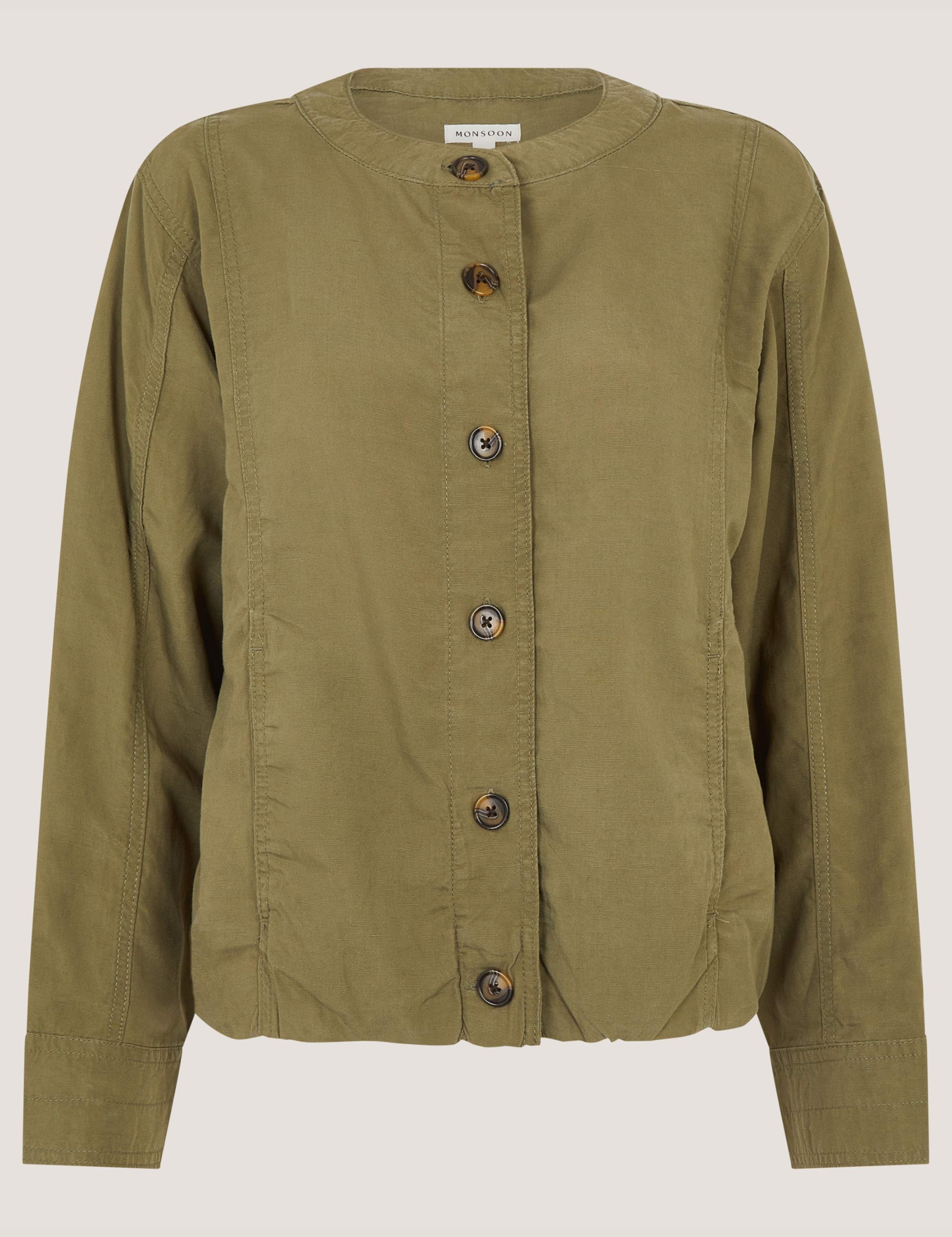 Collarless Bomber Jacket with Linen 2 of 6