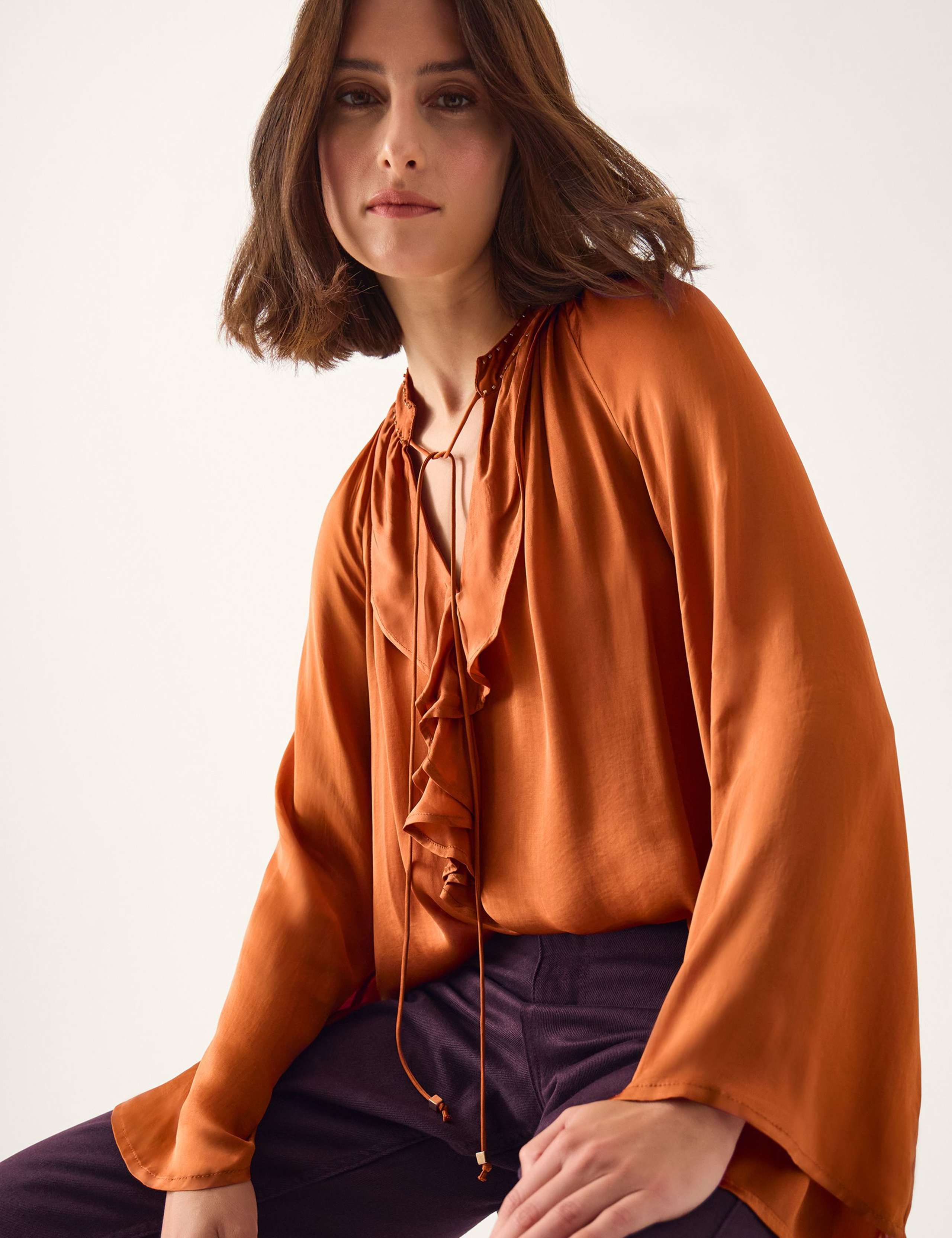 Frill V-Neck Tie Front Blouse 1 of 4