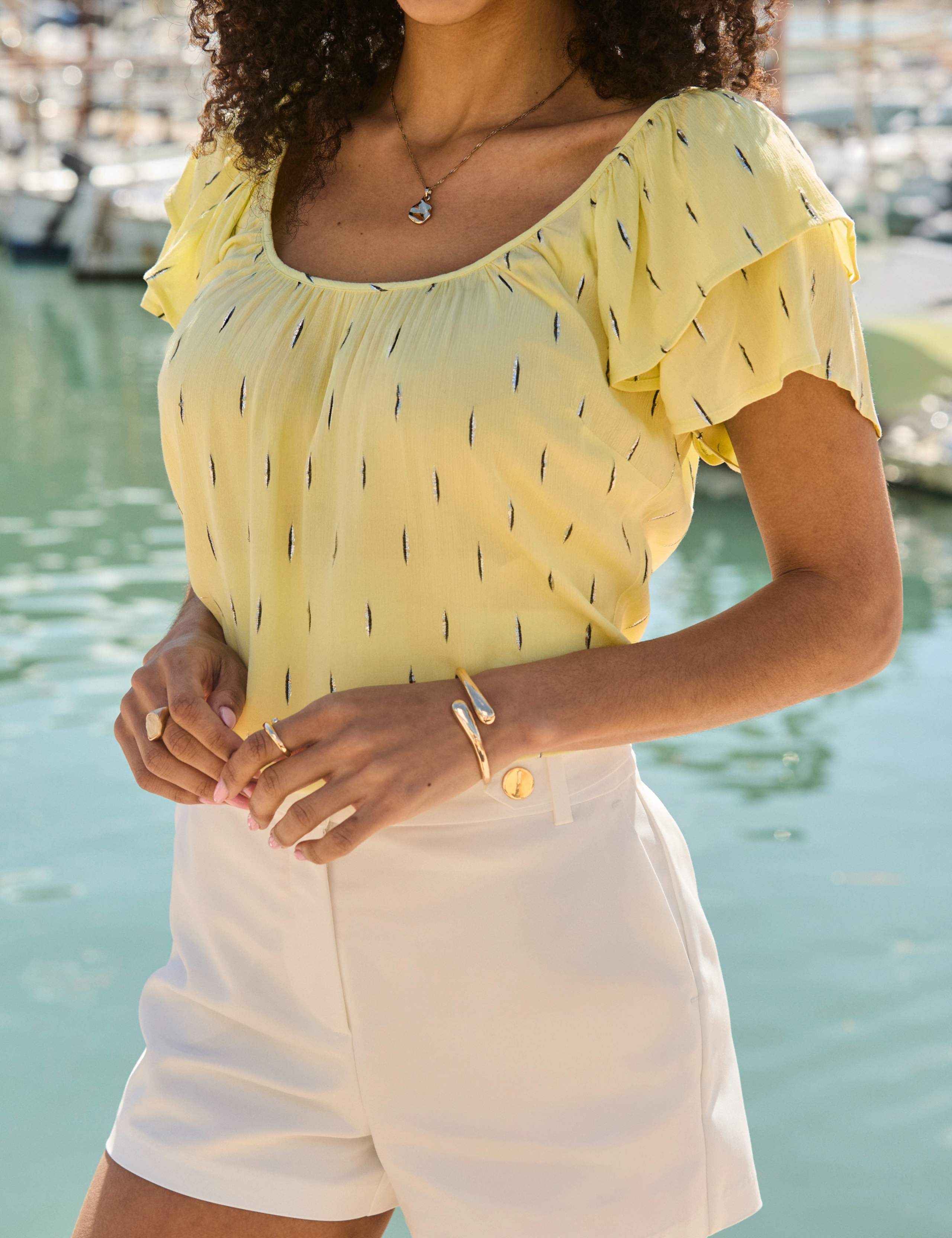 Metallic Fleck Print Ruffle Sleeve Top 4 of 6
