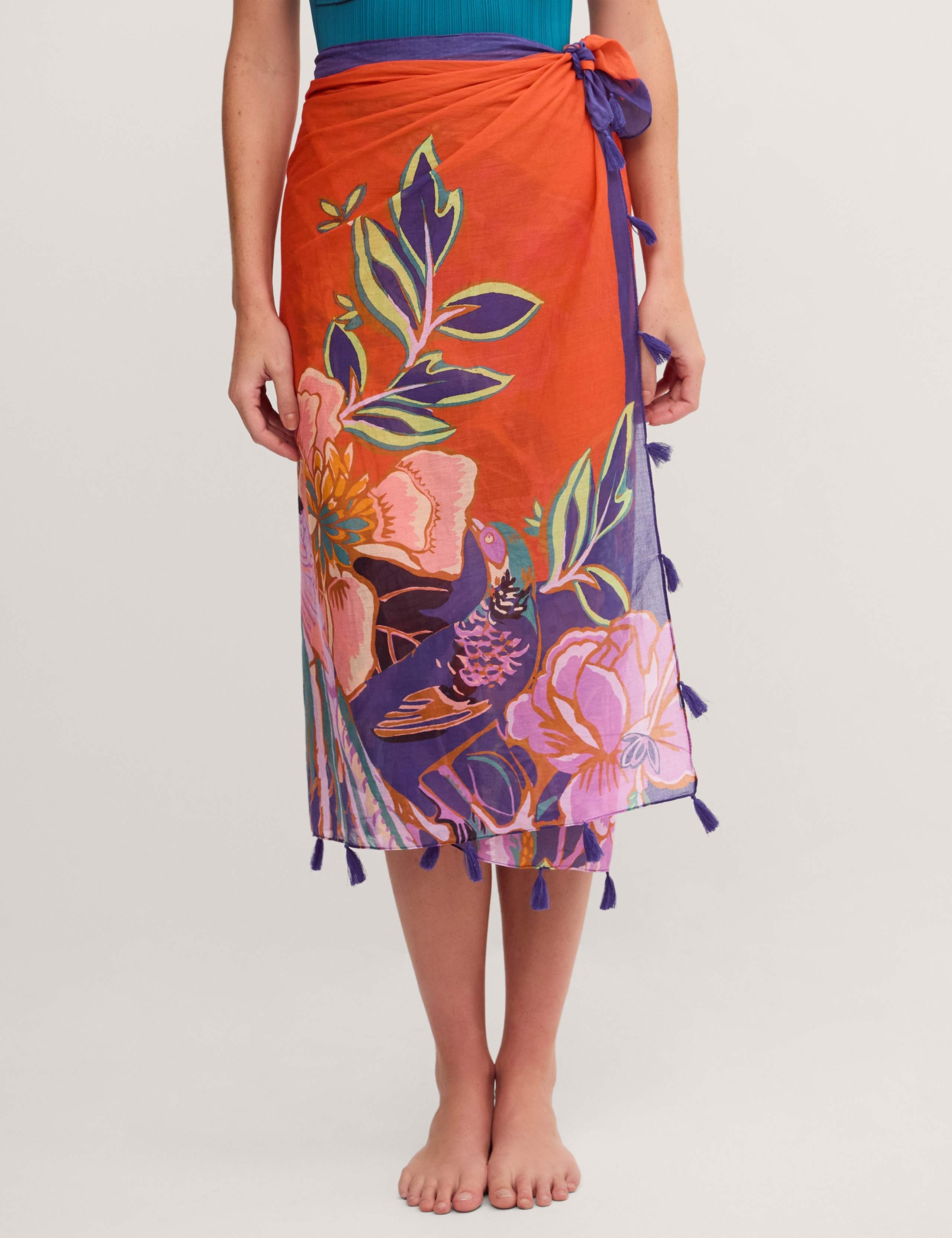 Cotton Rich Floral Beach Cover Up Sarong 3 of 5