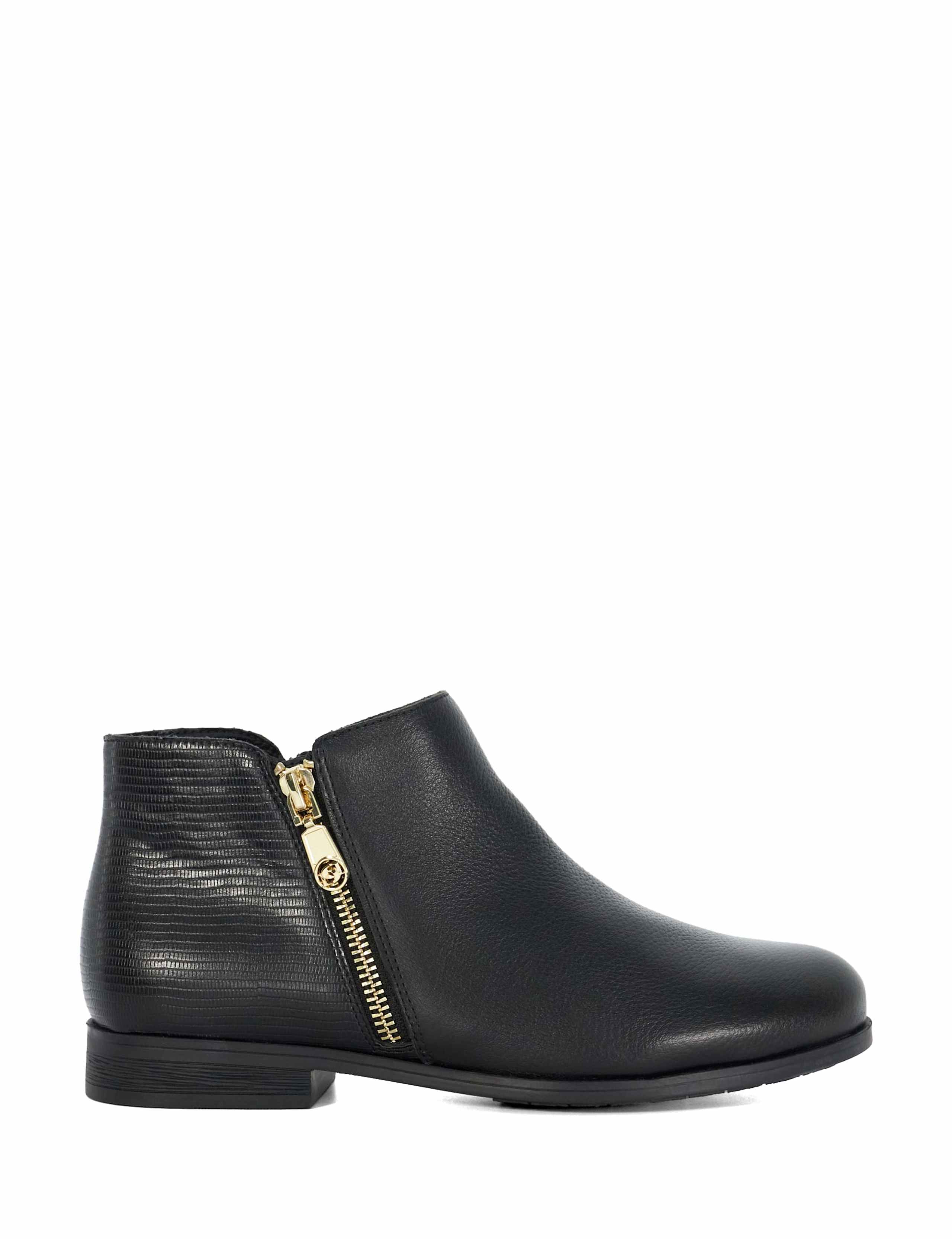 Wide Fit Leather Croc Flat Ankle Boots 1 of 5