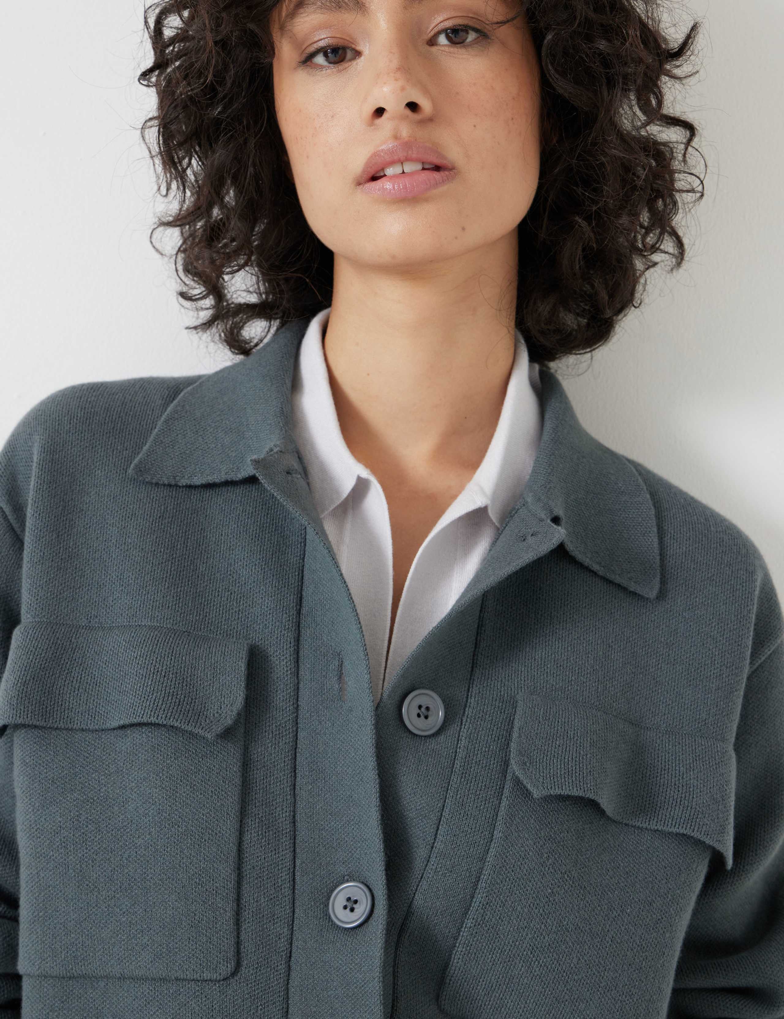 Cotton Rich Textured Knitted Shirt Jacket 4 of 5