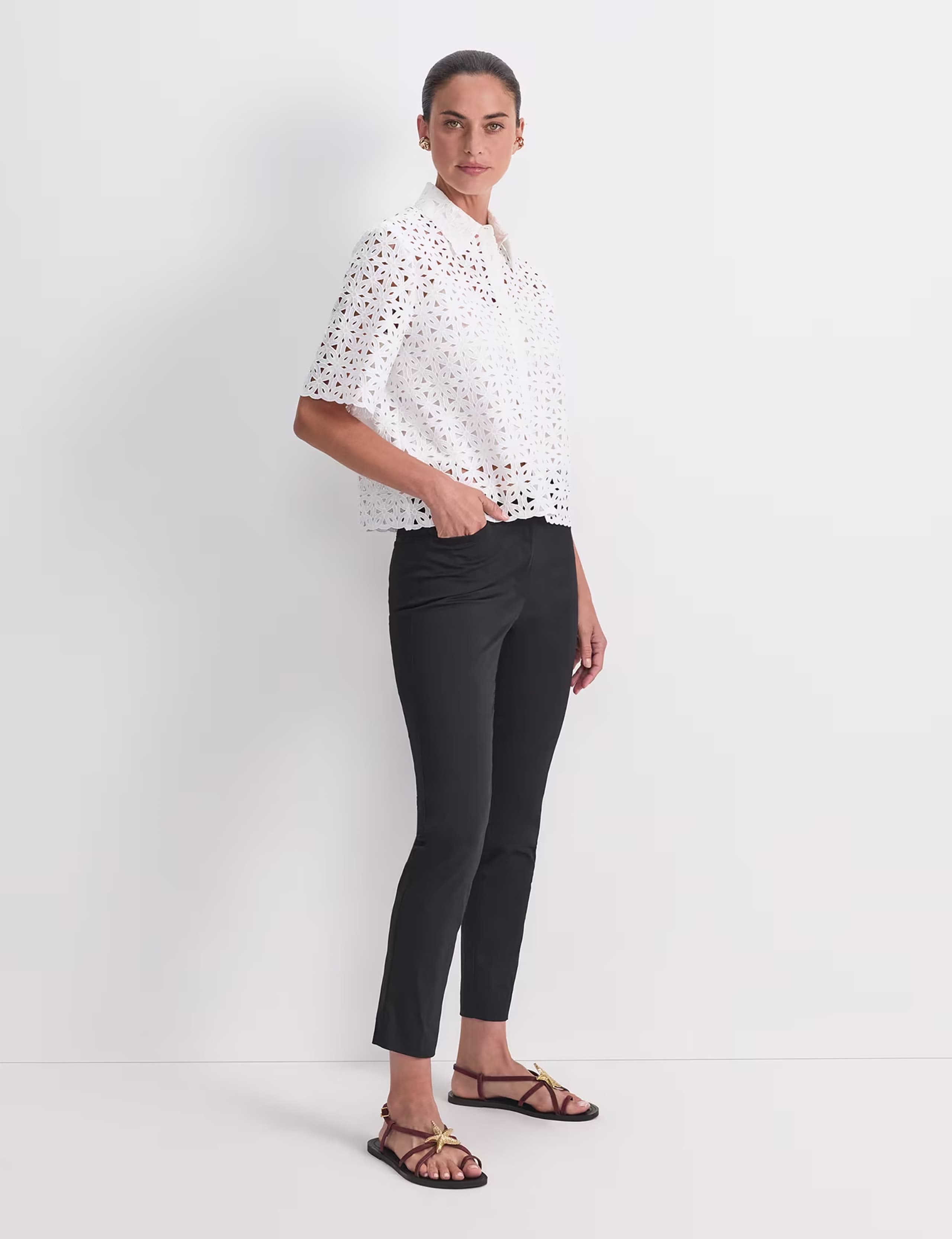 Cotton Rich Slim Fit Ankle Grazer Trousers 4 of 6