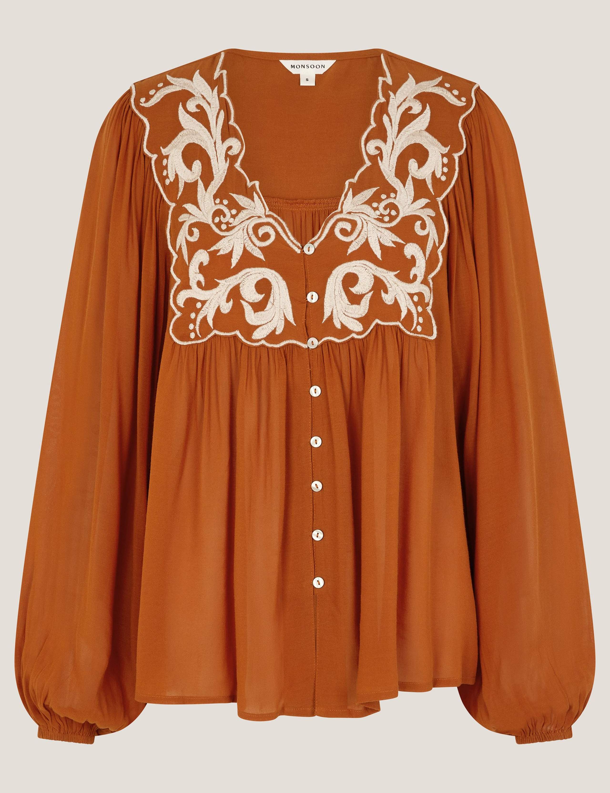 Modal Blend Embroidered Blouson Blouse 2 of 5