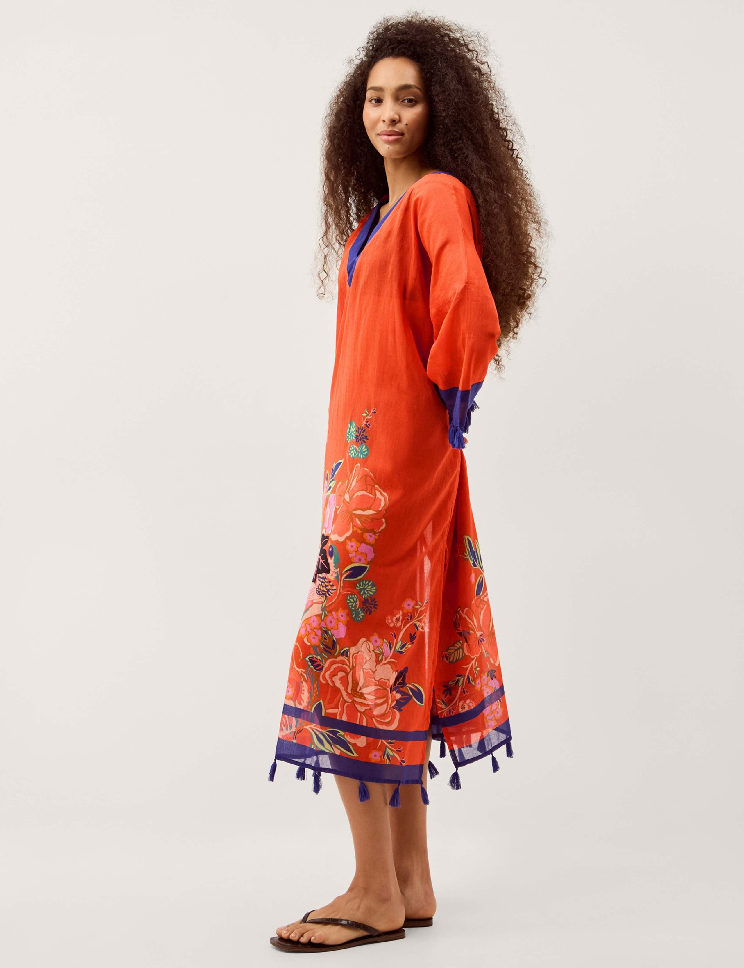 Cotton Rich Floral Lace Up Kaftan 3 of 6