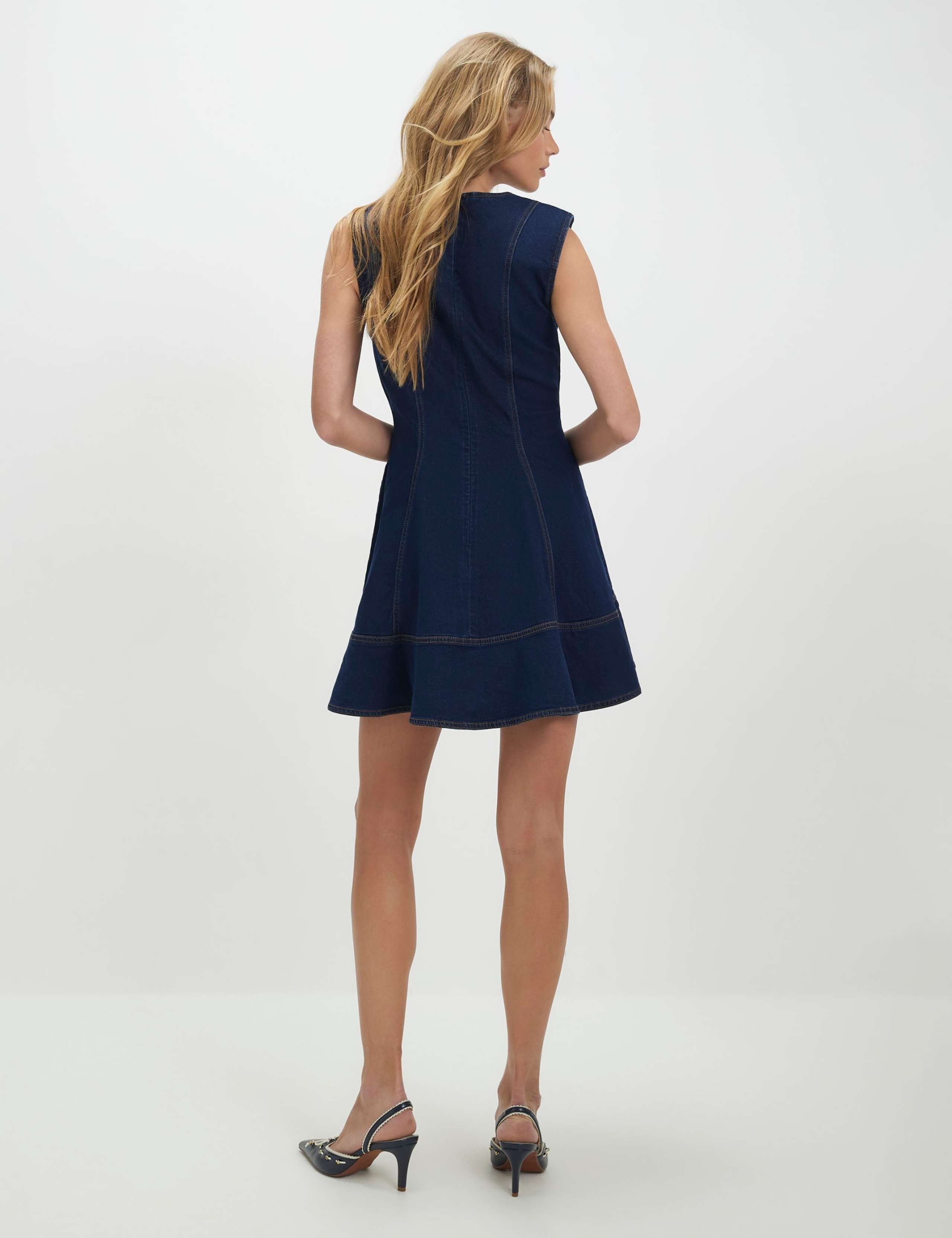 Denim V-Neck Mini Skater Dress 3 of 4