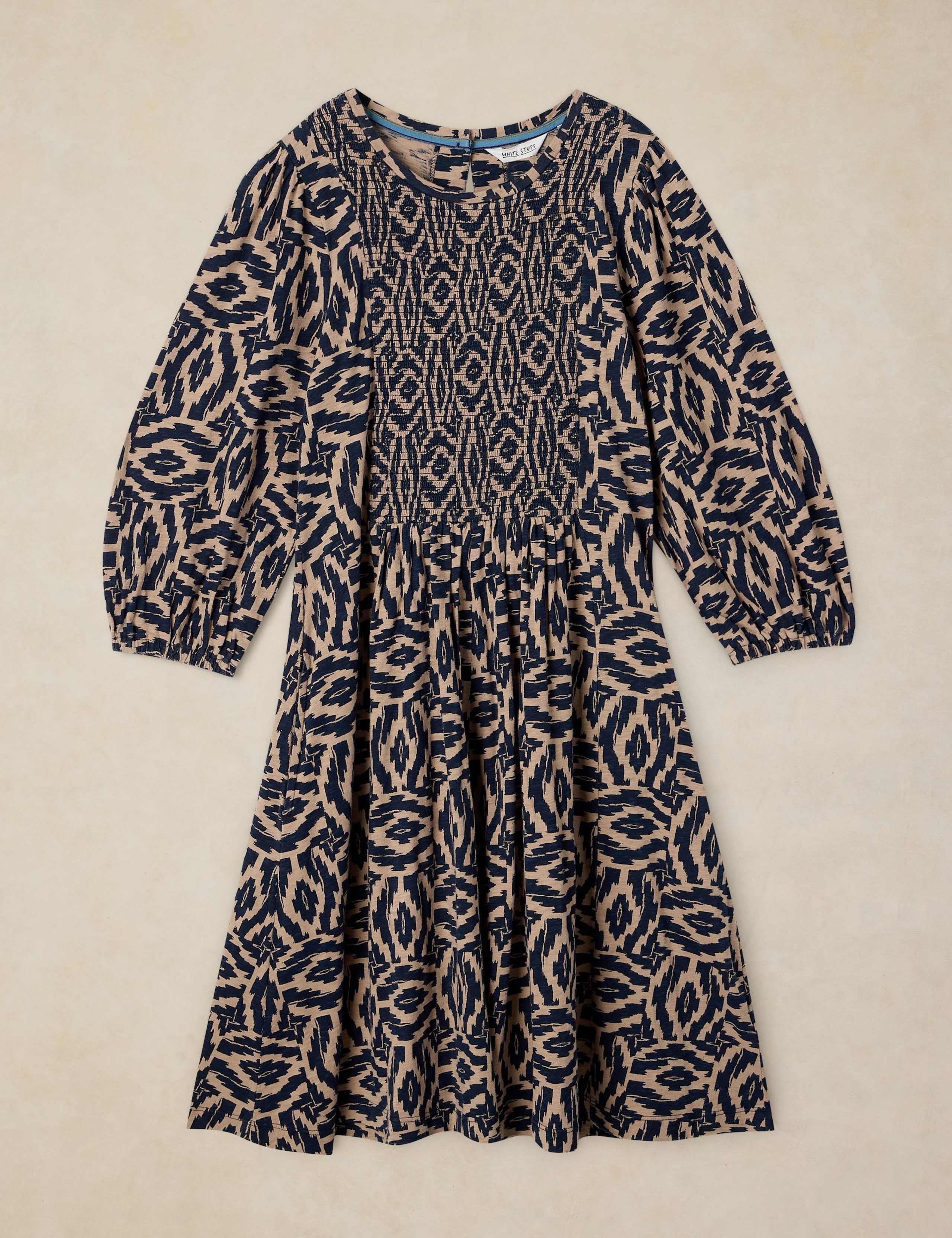 Cotton Rich Patterned V Neck Knee Length Dress 2 of 6